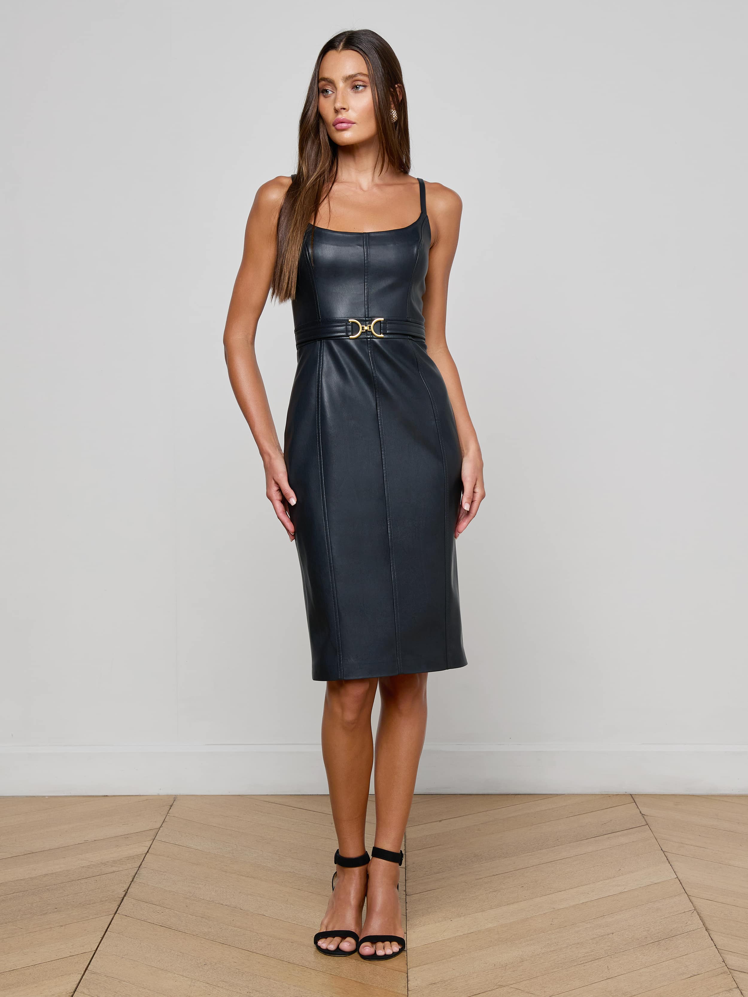 L'AGENCE Halia Vegan Leather Dress In Midnight L'AGENCE Halia Vegan Leather Dress In Midnight