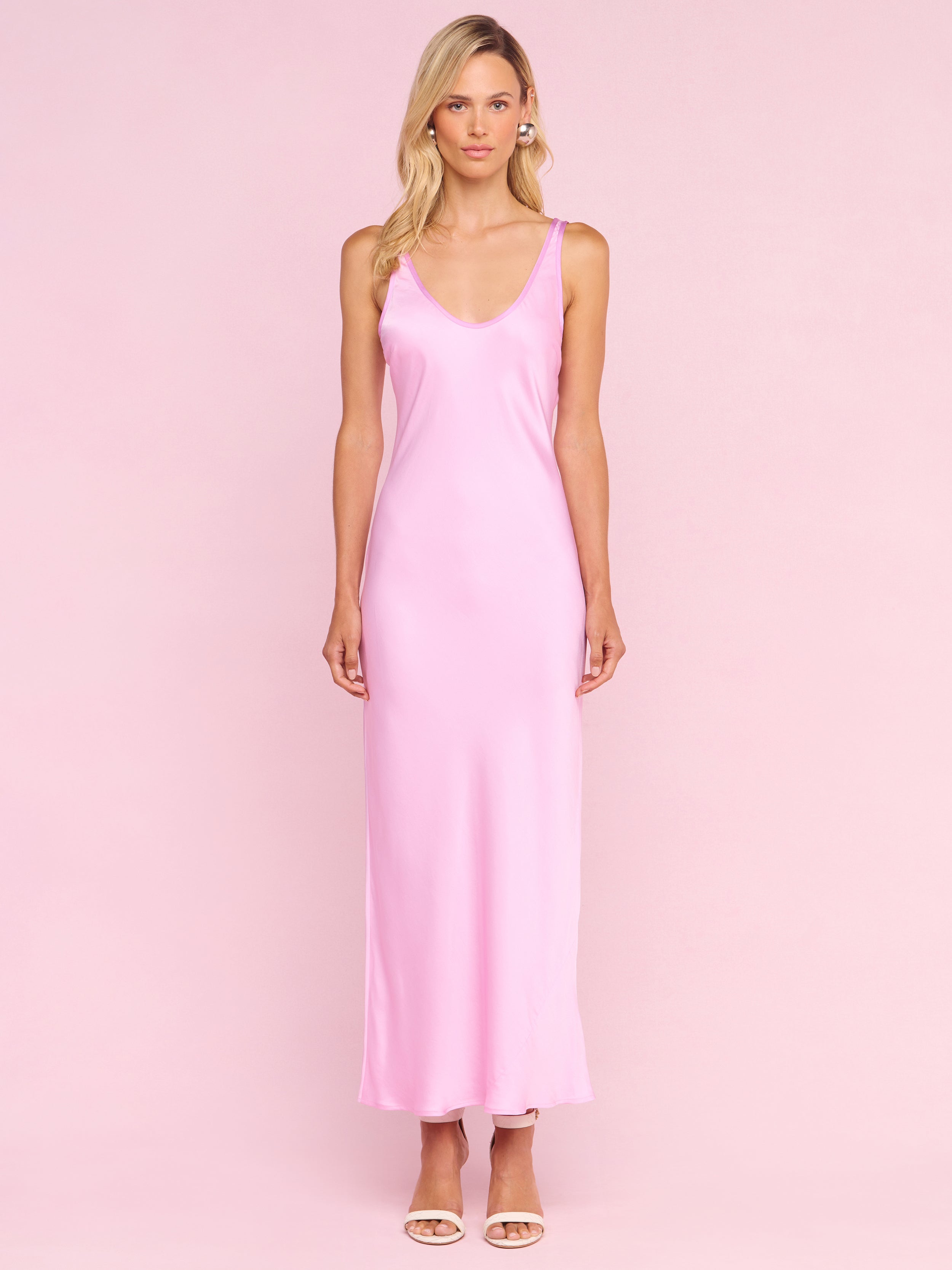 Akiya Satin Maxi Dress in Malibu Pink/Peony | L'AGENCE