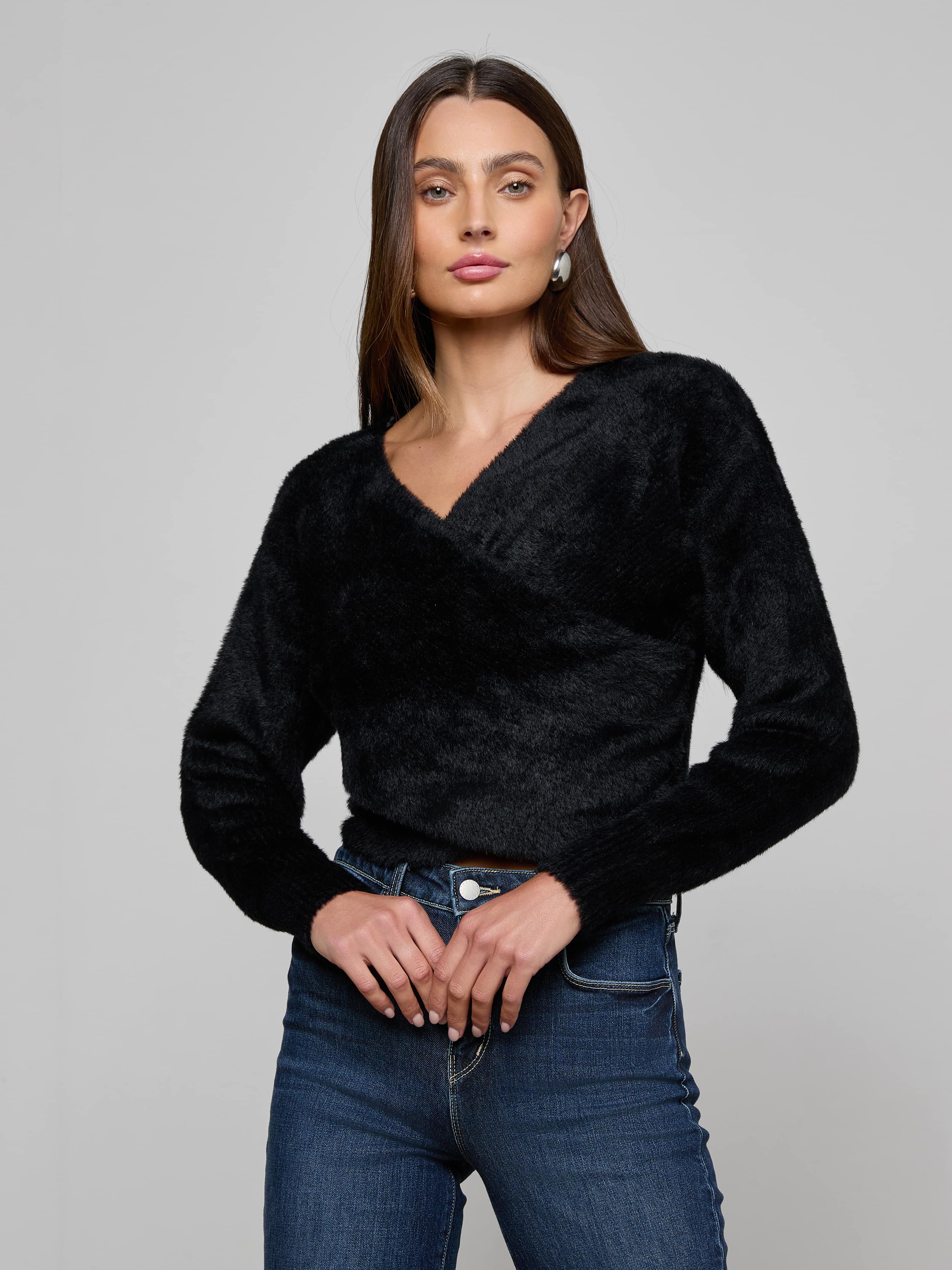 Antonella Crossover Sweater in Black | L'AGENCE