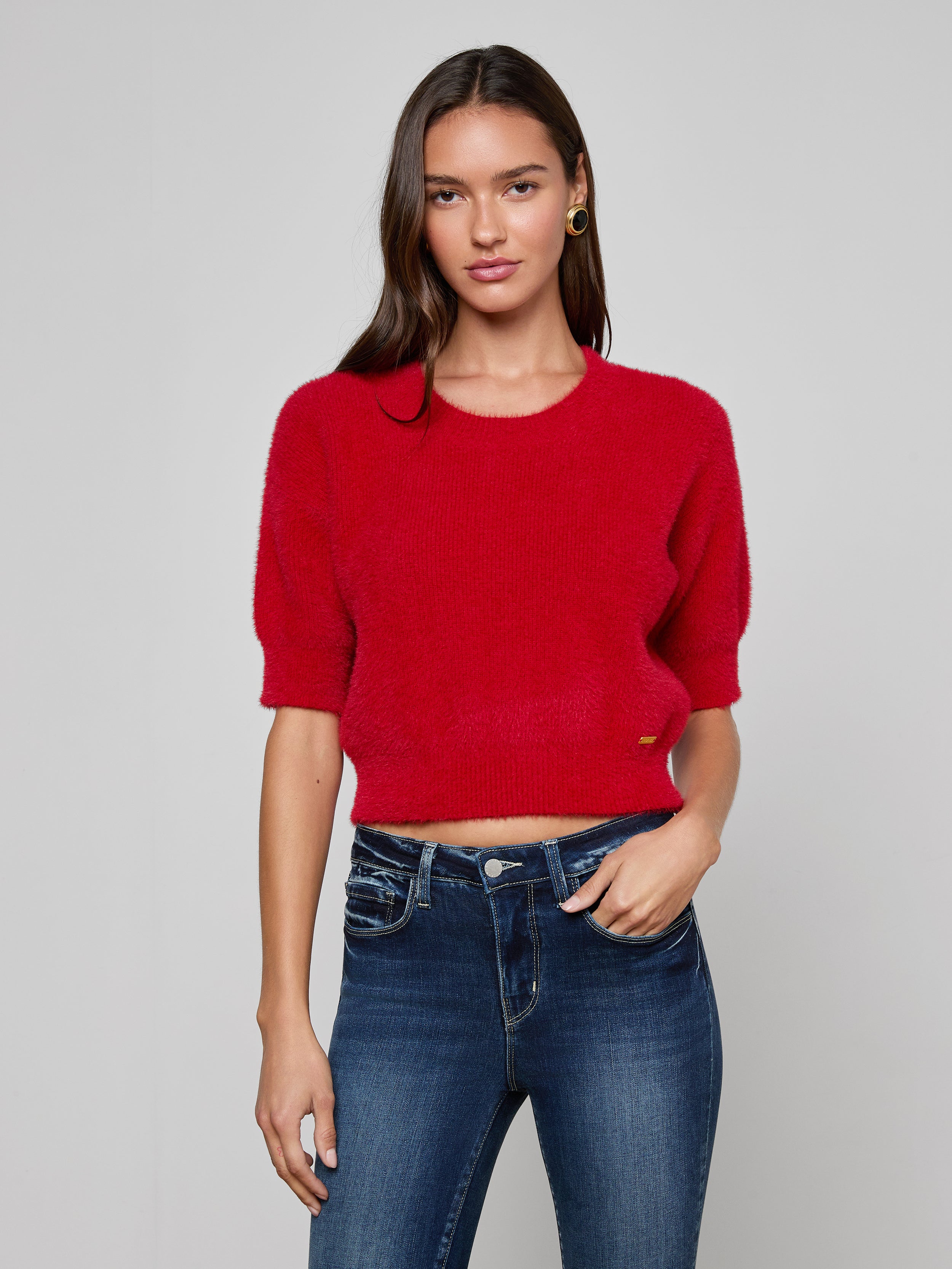 Guinevere Cropped Pullover in Chili Pepper | L'AGENCE