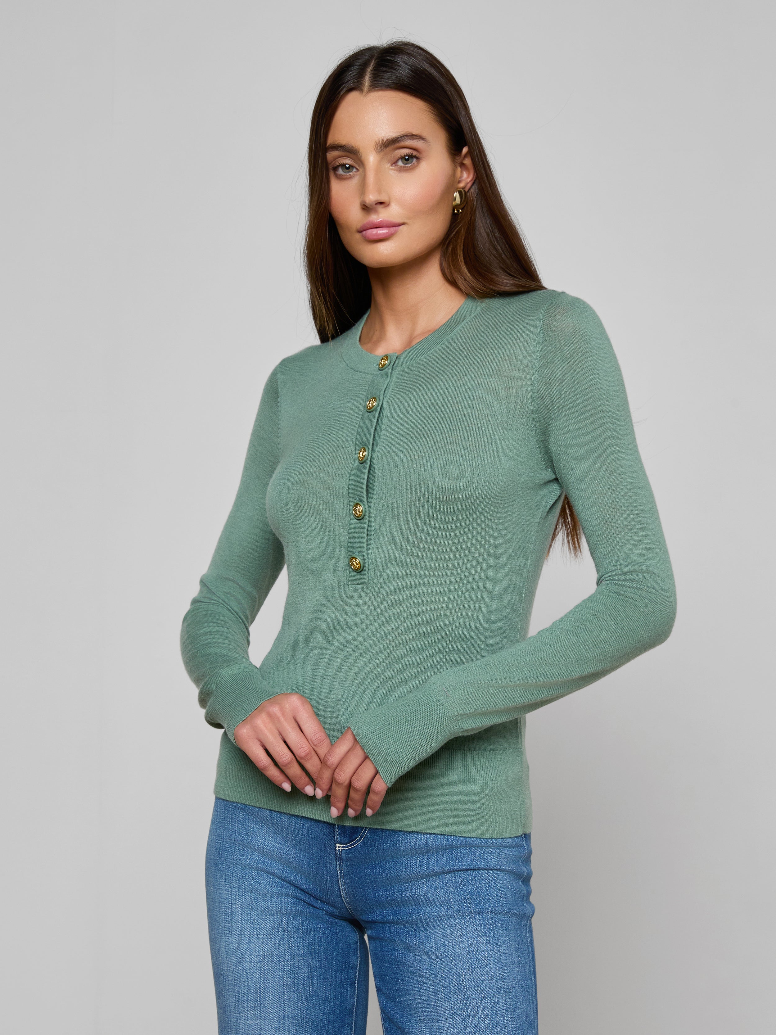 値下げagawd colour button knit tops The Apricot Round Neck Button Up Knit Top & Reviews - Apricot