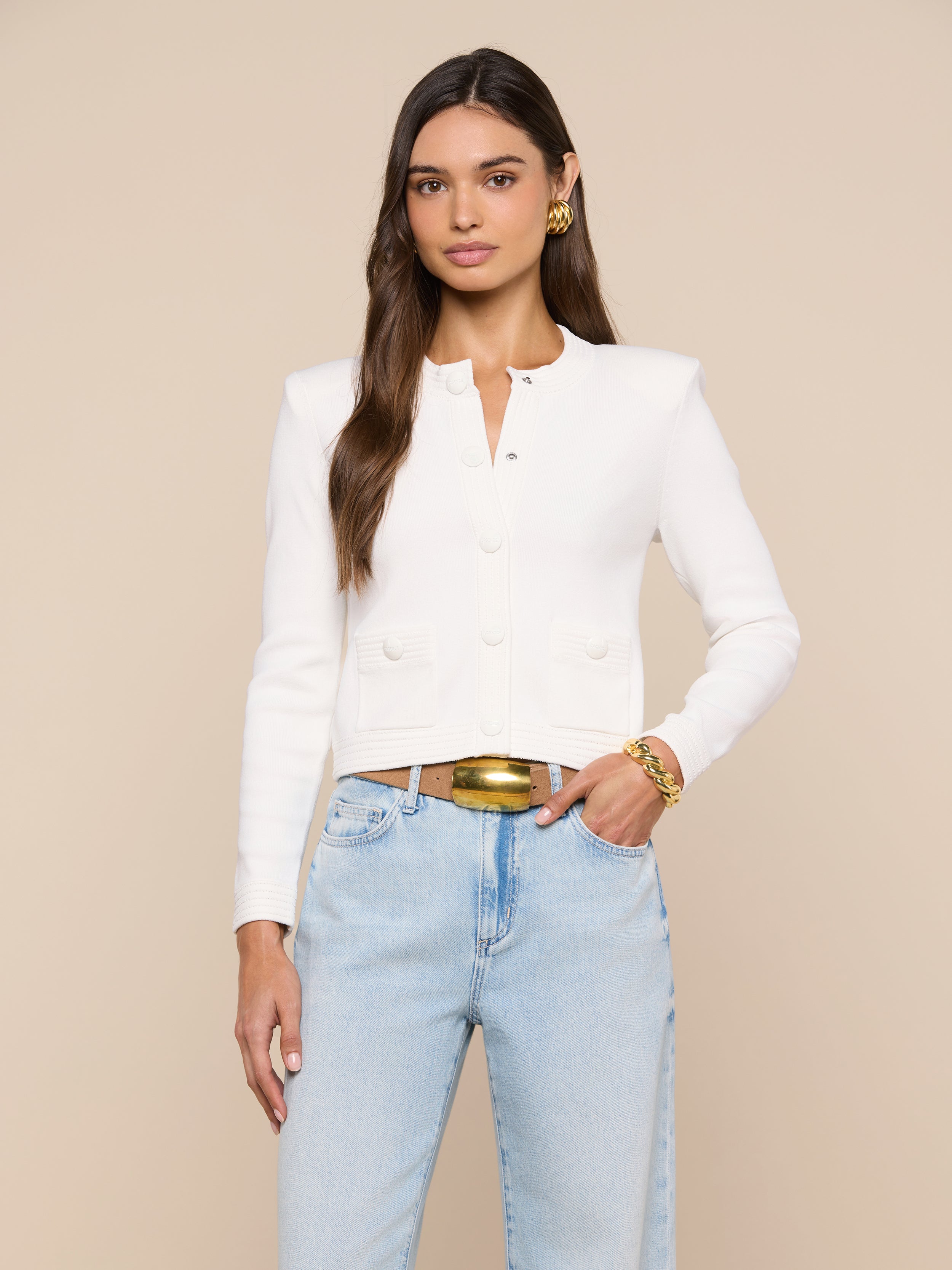 white cropped cardigan for dresses L'AGENCE Patsy Cropped Cardigan In Ivory