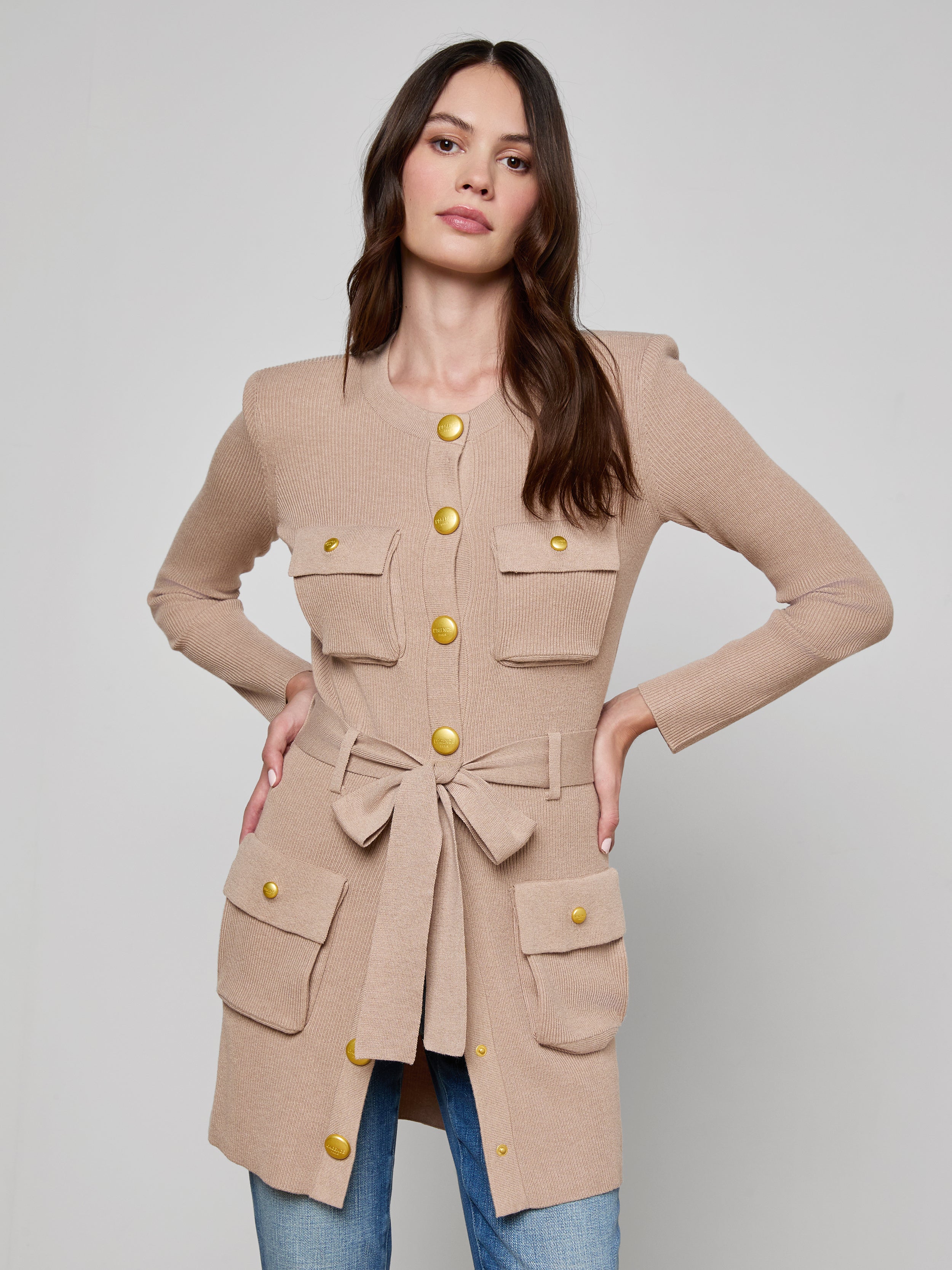 Lore Cardigan in Cappuccino/Gold | L'AGENCE