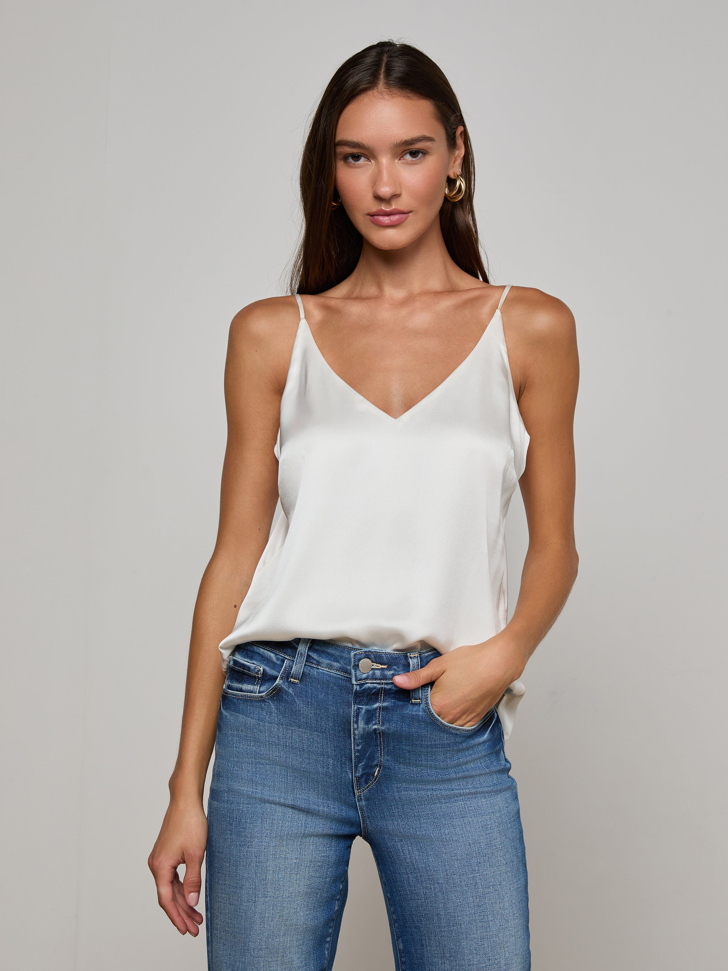 Gabriella Silk Camisole in Ivory Charmeuse | L'AGENCE