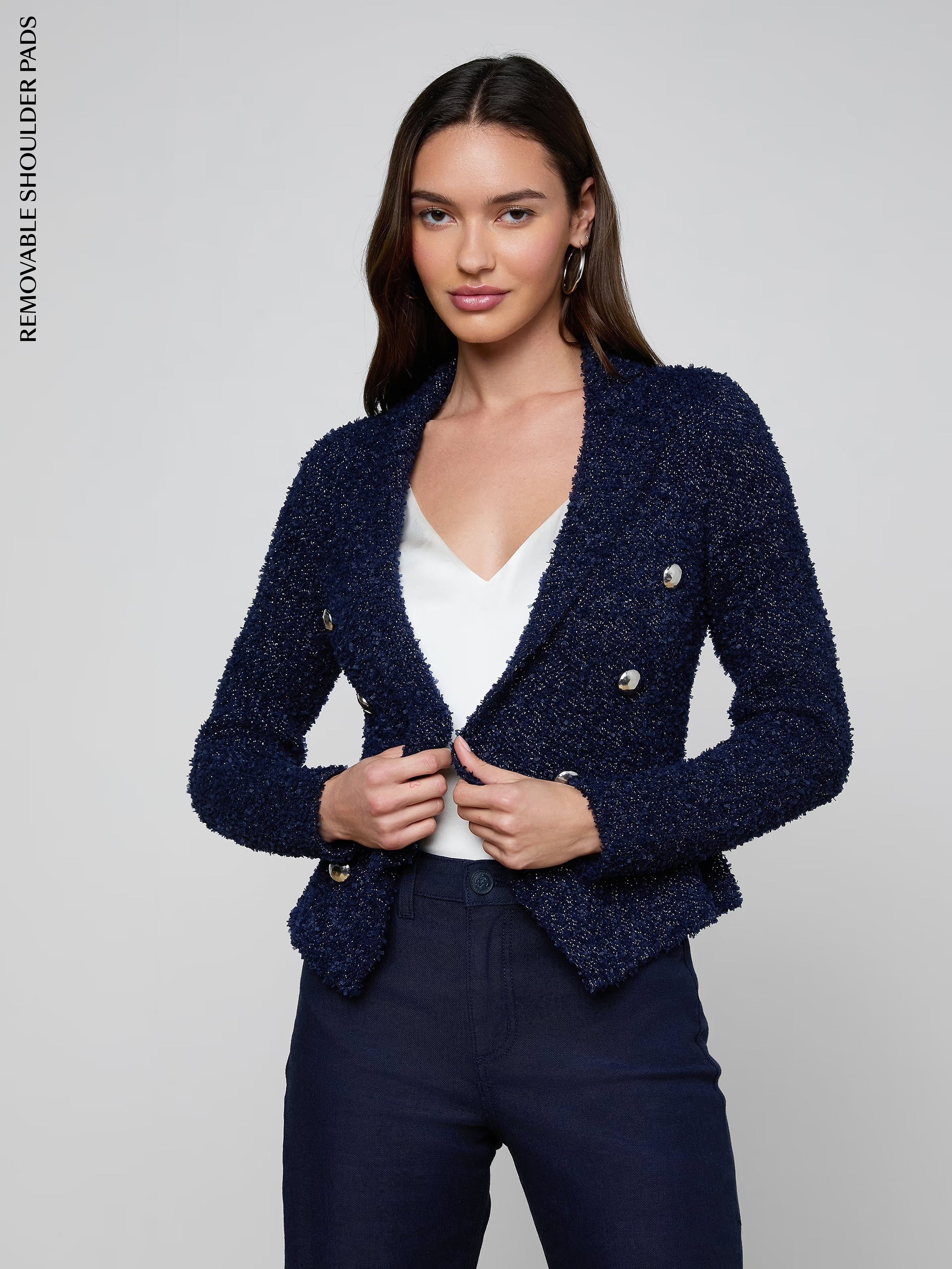 Bethany Knit Blazer in Midnight/Nickel | L'AGENCE