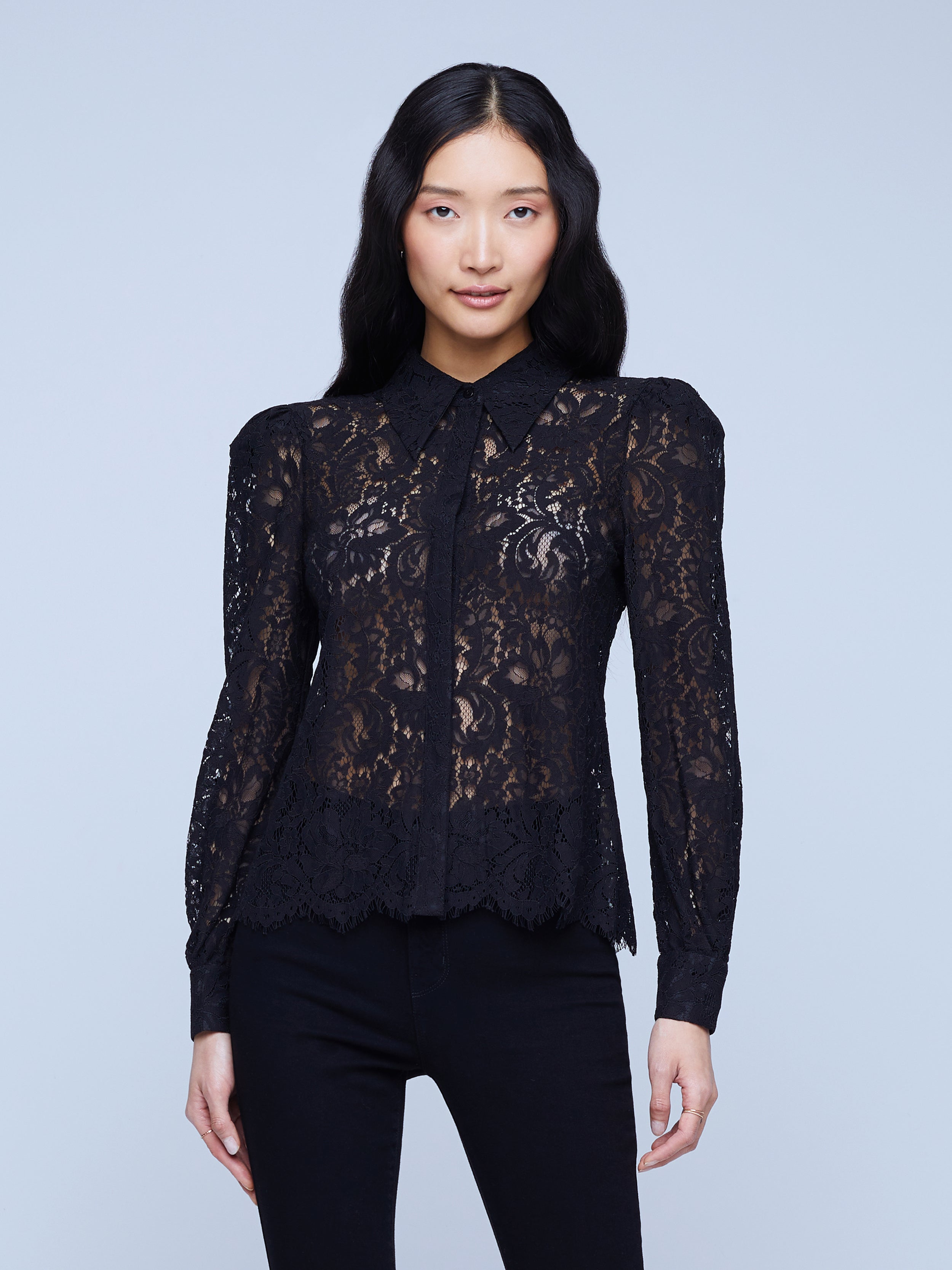 Soft Volume Lace Top In Black