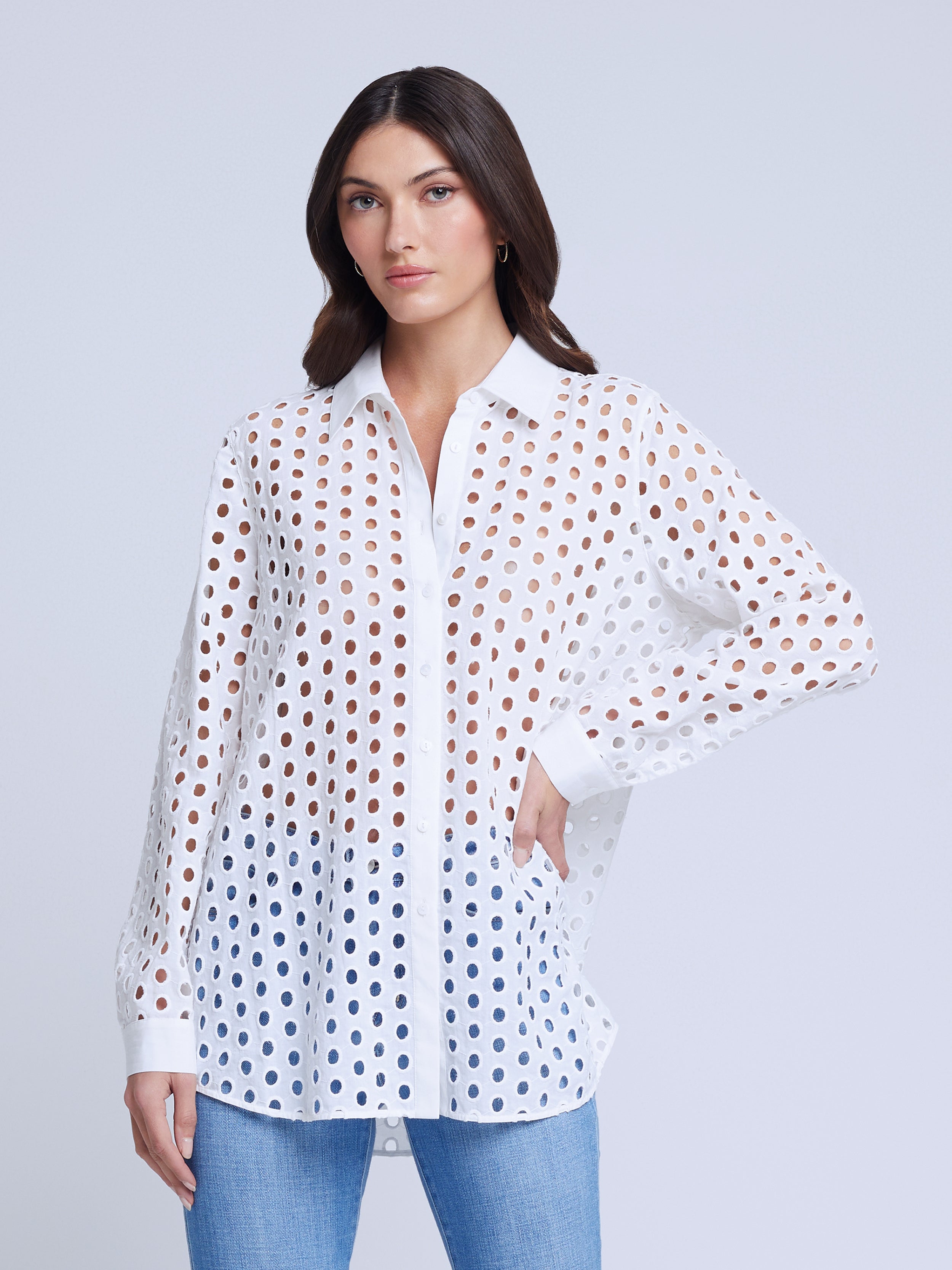 L'AGENCE Lindy Eyelet Blouse in White