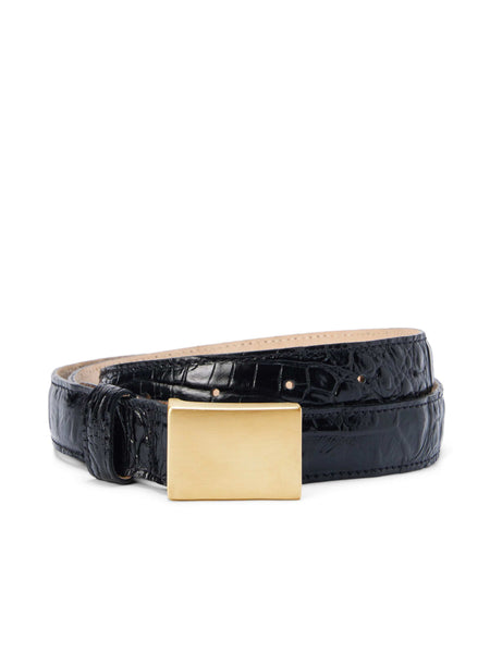 L'AGENCE - Amis Belt in Black Croc Embossed/Gold