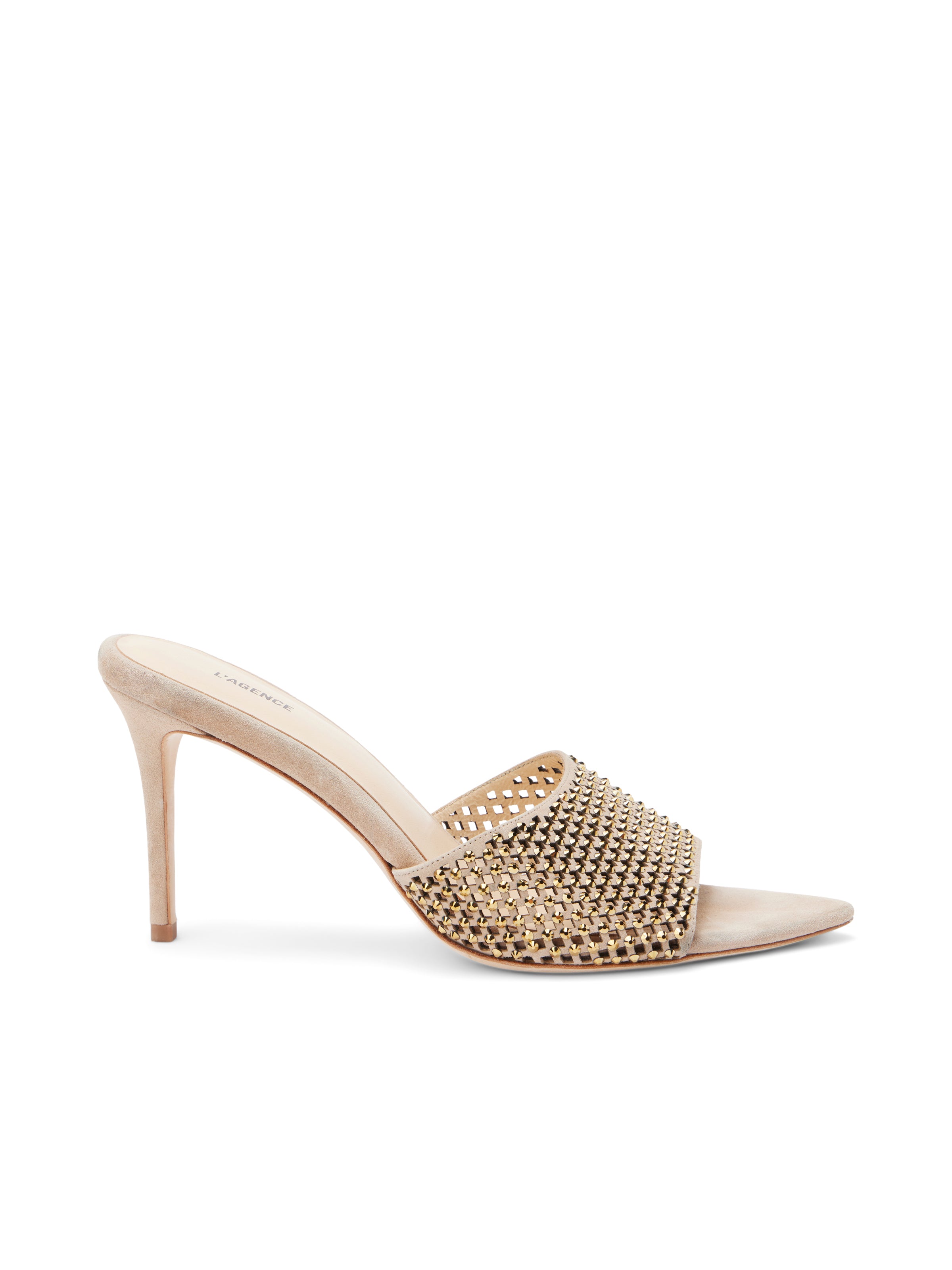 L'AGENCE Narcise Open Toe Mule in Macaroon Suede