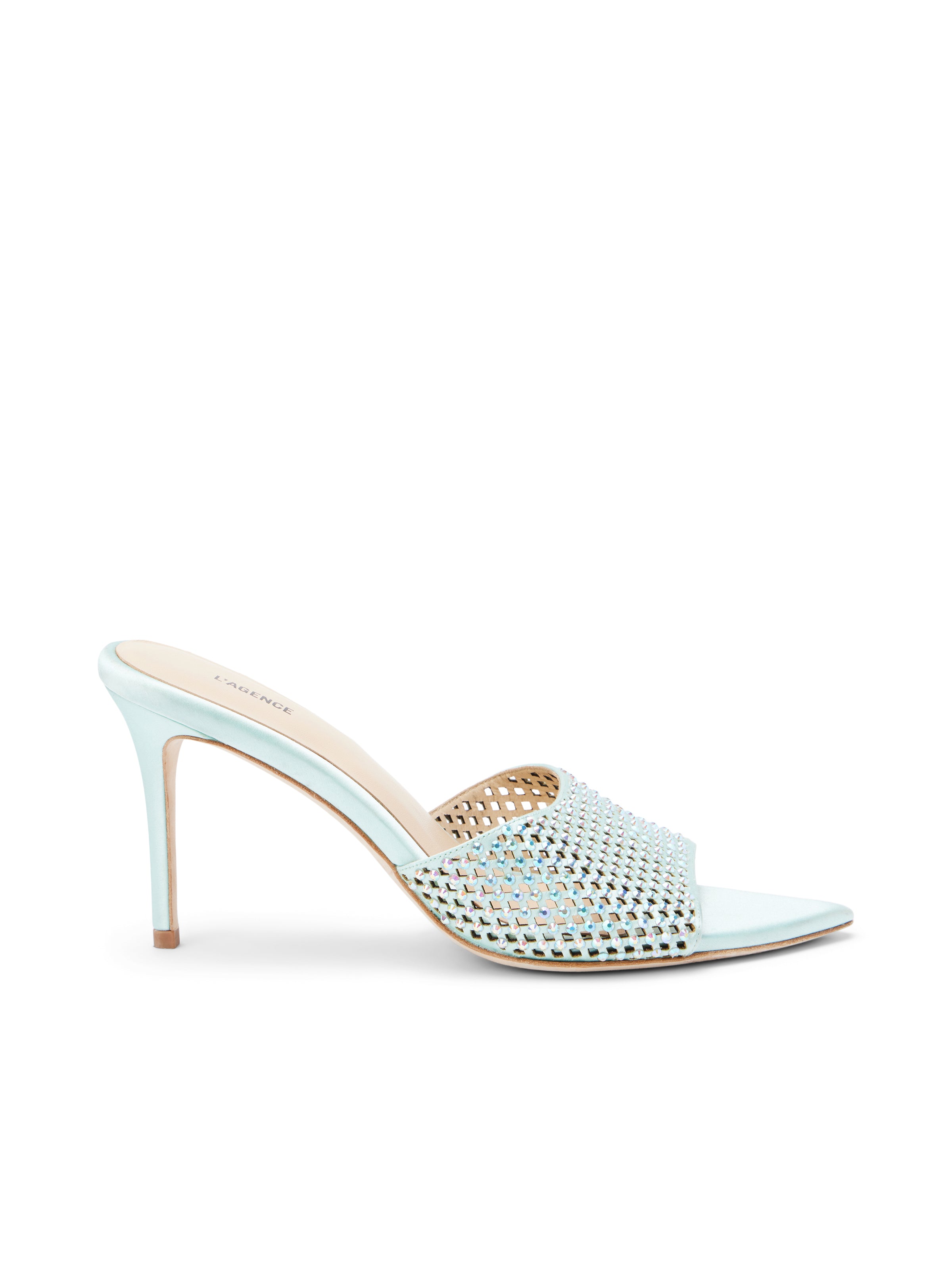 L'AGENCE Narcise Open Toe Mule in Mint Satin
