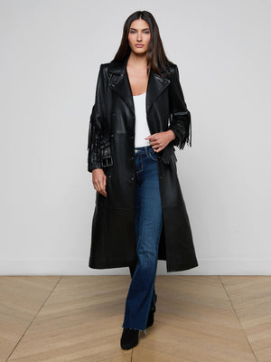 Celina Fringed Leather Trench