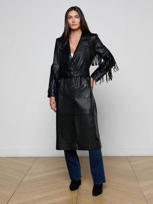 Celina Fringed Leather Trench