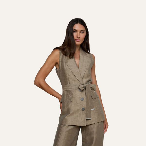Harper Linen-Blend Vest in Grey Taupe | L'AGENCE