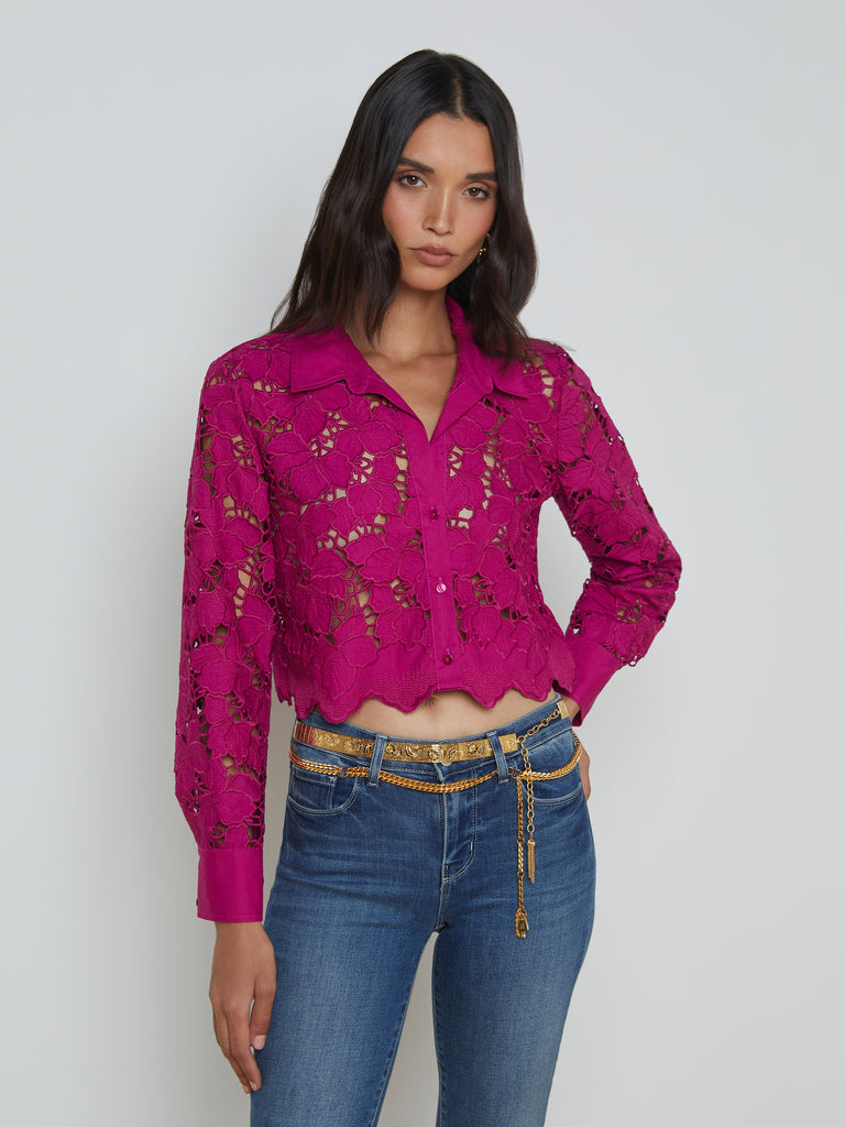 Seychelle Lace Cropped Blouse blouse L'AGENCE Sale