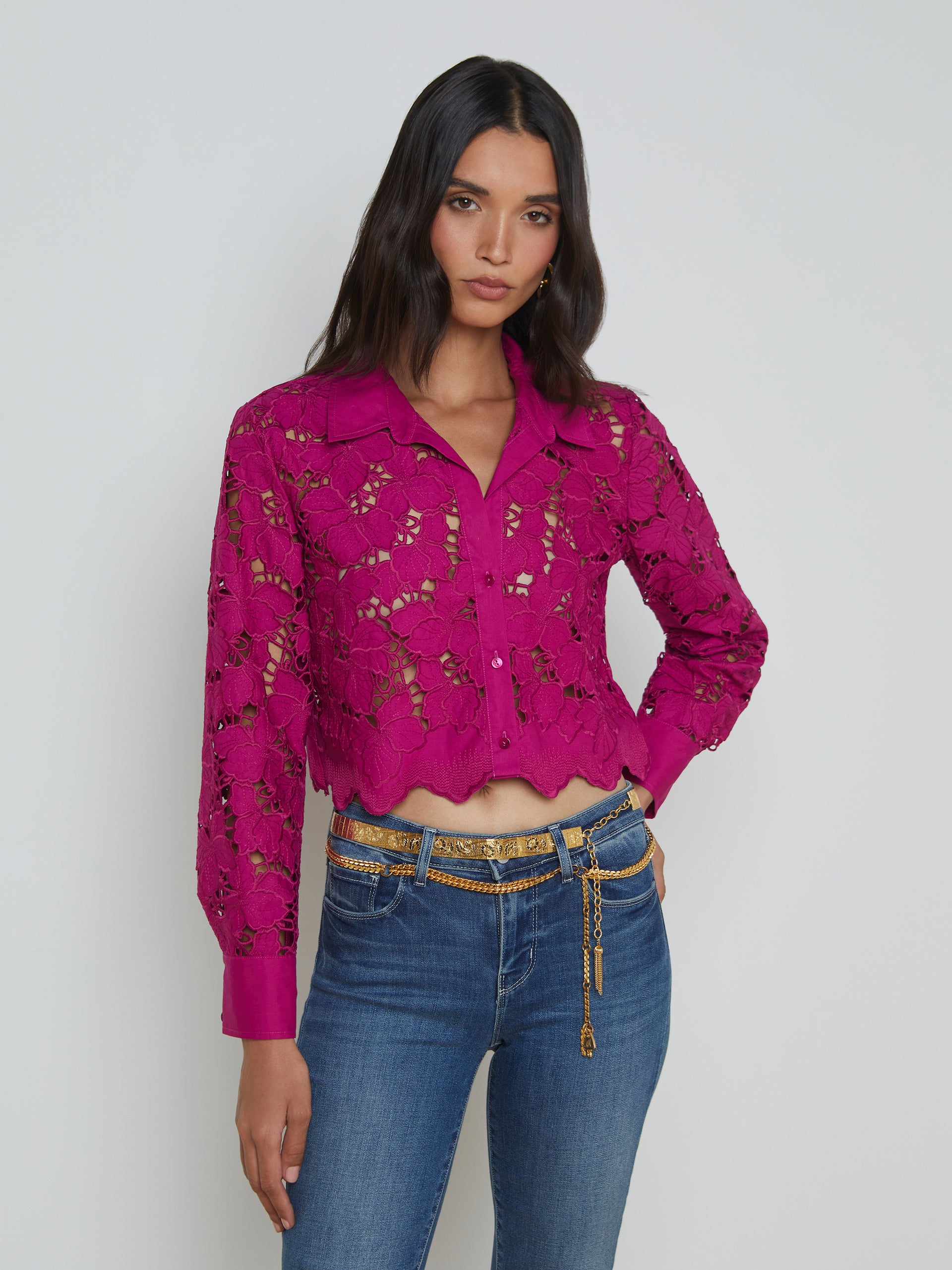 Seychelle Lace Cropped Blouse blouse L'AGENCE Sale