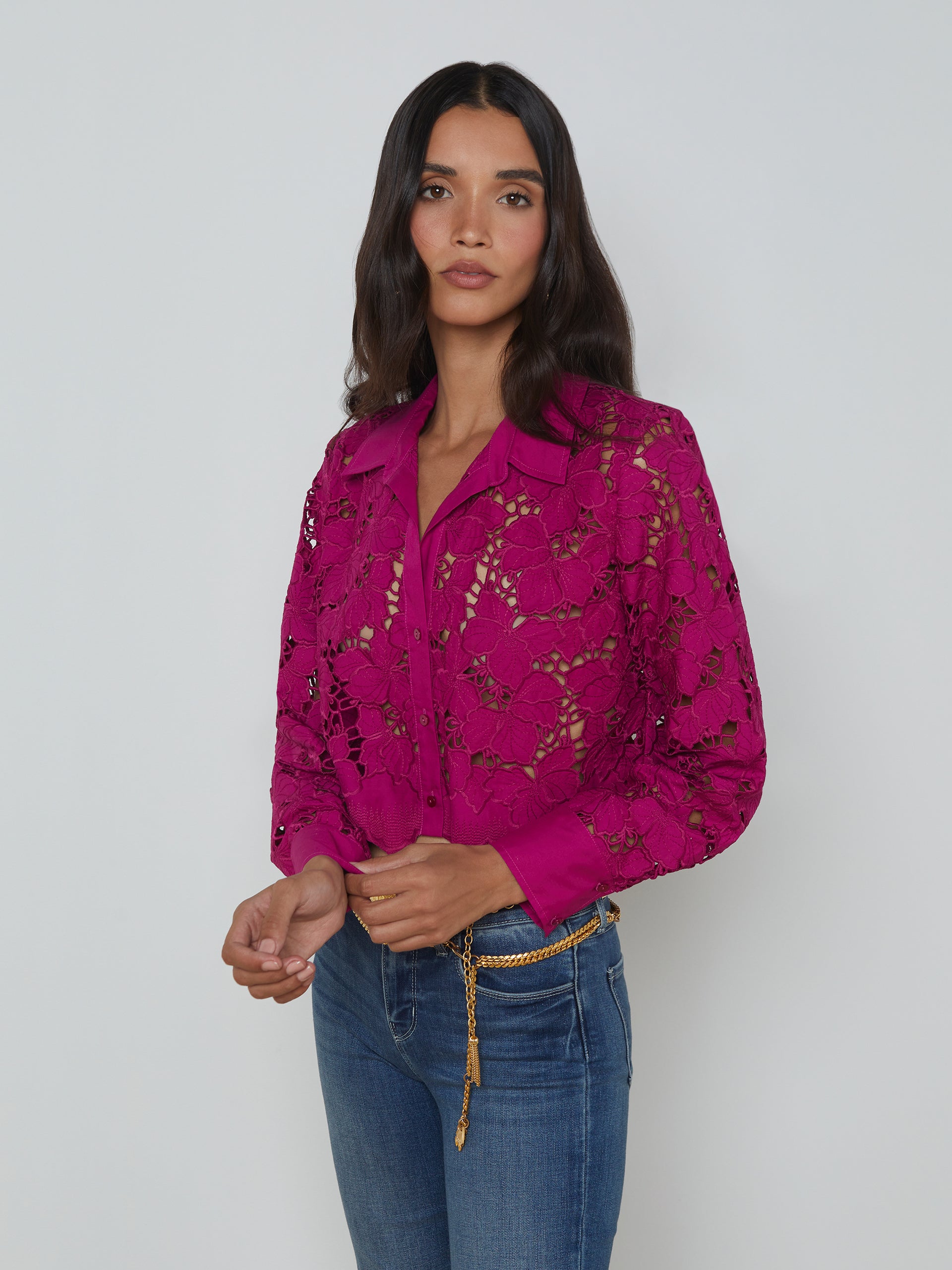 Seychelle Lace Cropped Blouse blouse L'AGENCE Sale