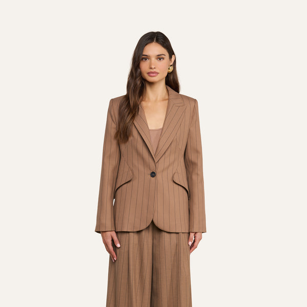 Chamberlain Blazer in Mocha Tan/Brown Pinstripe | L'AGENCE