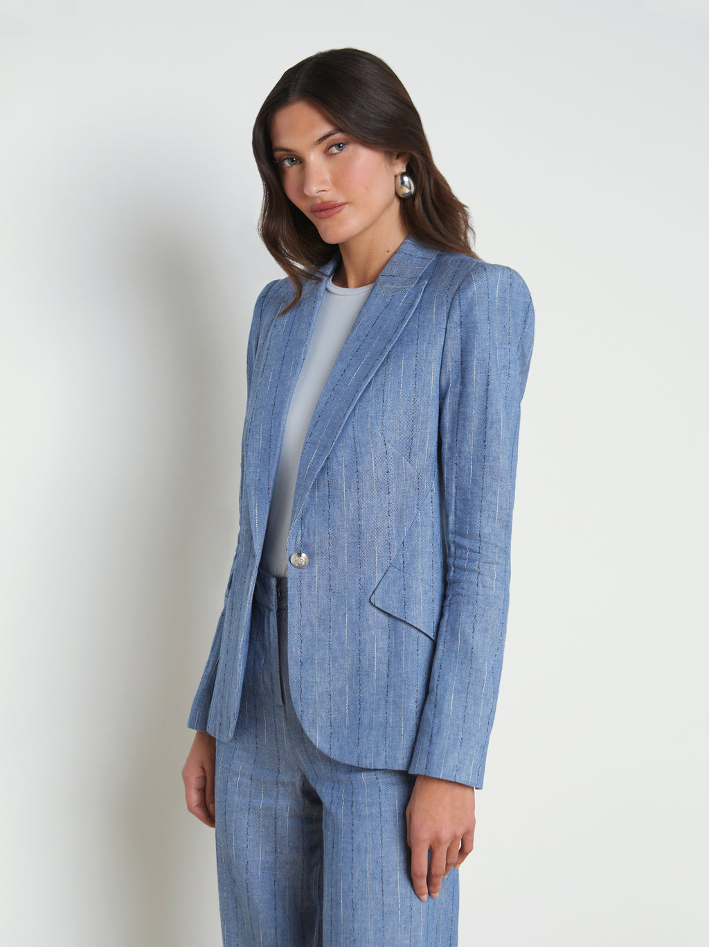 L'AGENCE - Chamberlain Single-Breasted Linen-Blend Blazer in Slate Blue ...