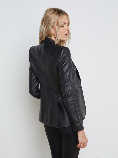 L'AGENCE Chamberlain Leather Blazer In Black
