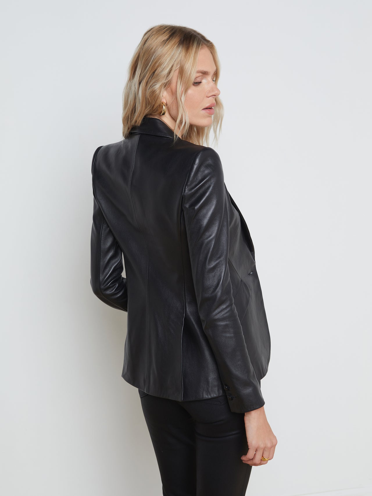 L'AGENCE Chamberlain Leather Blazer In Black