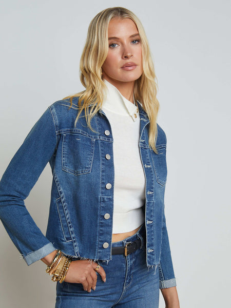 【L'AGENCE】Janelle スリム ローエッジ ジャケット L'Agence - Janelle Essex Raw Trim Denim Jacket | Mitchell Stores