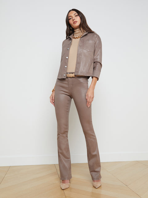 L'AGENCE Janelle Coated Jacket in Deep Taupe Coated
