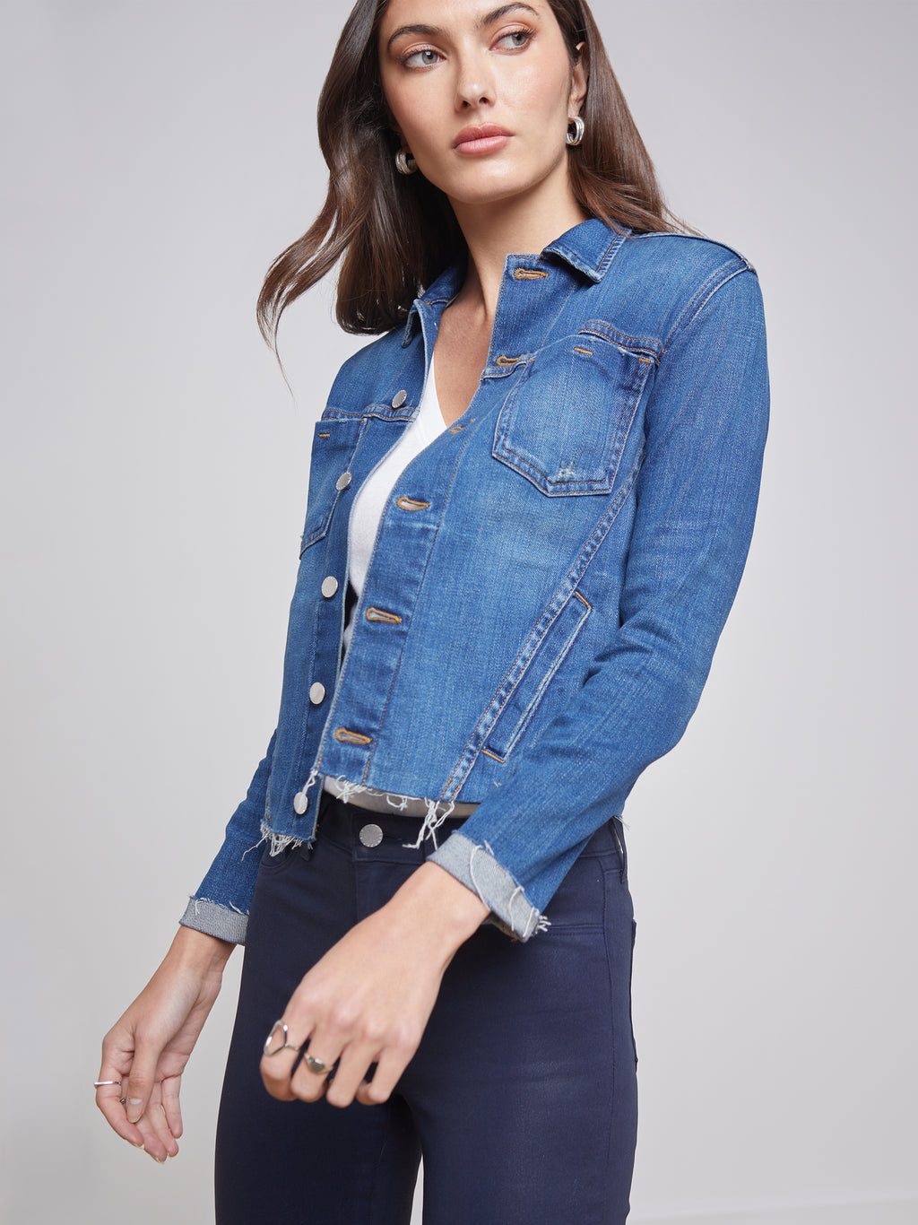 L'AGENCE Janelle 3/4 Sleeve Denim Jacket In Authentique