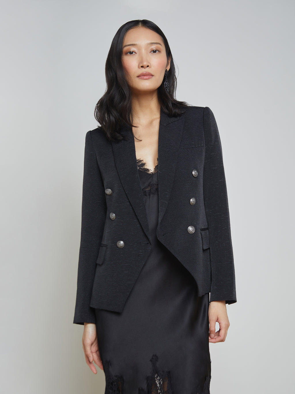 L'AGENCE Kenzie Blazer in Black/Brushed Gunmetal