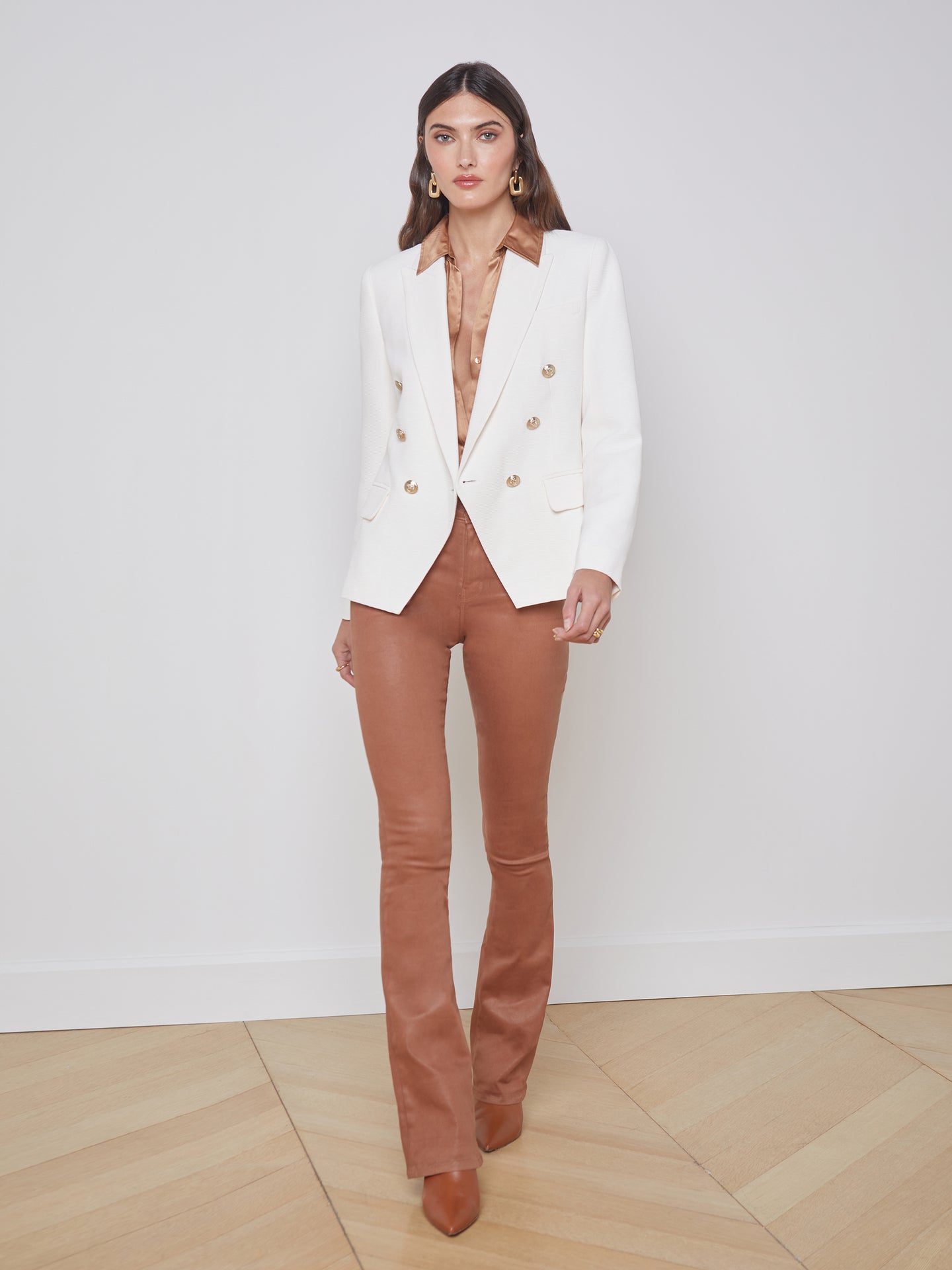 L'AGENCE Kenzie Blazer in Ivory/Pearl Silver