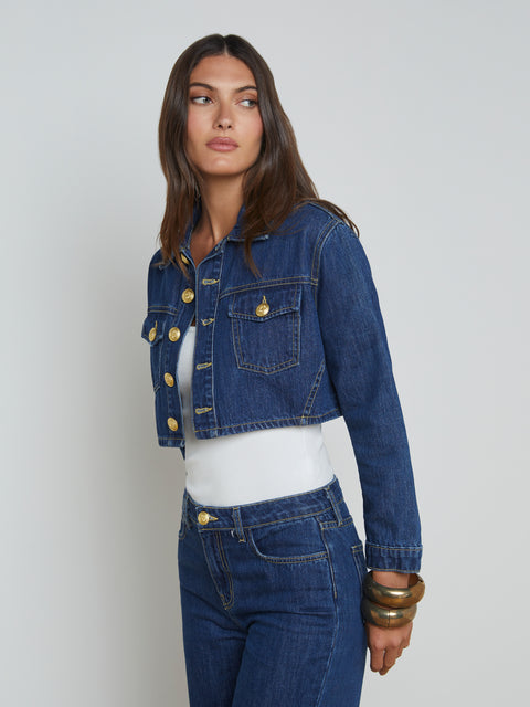 Genevie Cropped Denim Jacket jacket L'AGENCE Sale