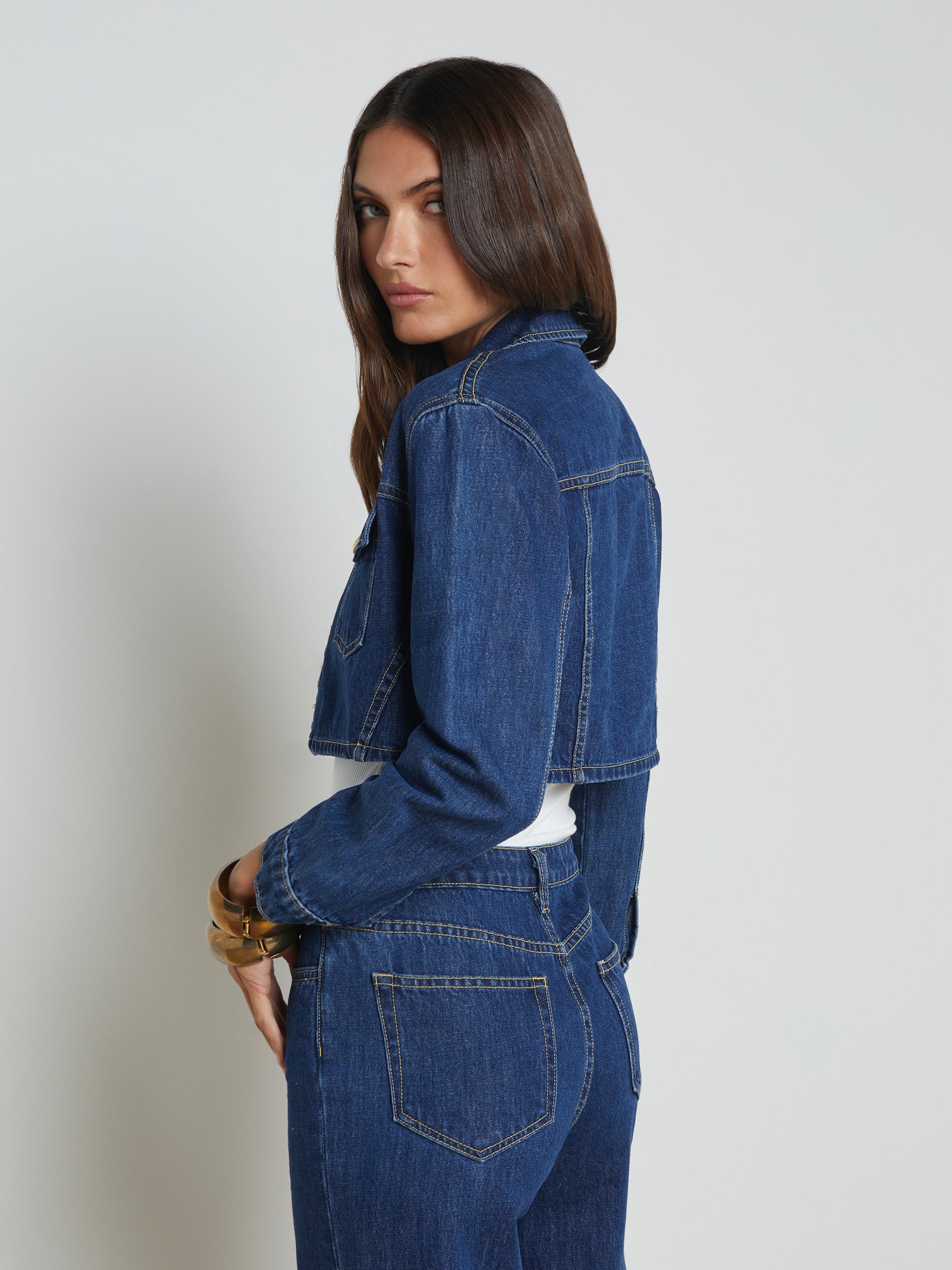 Genevie Cropped Denim Jacket jacket L'AGENCE Sale