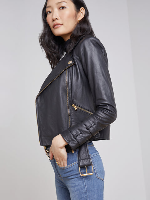 L'AGENCE Billie Belted Leather Jacket In Black