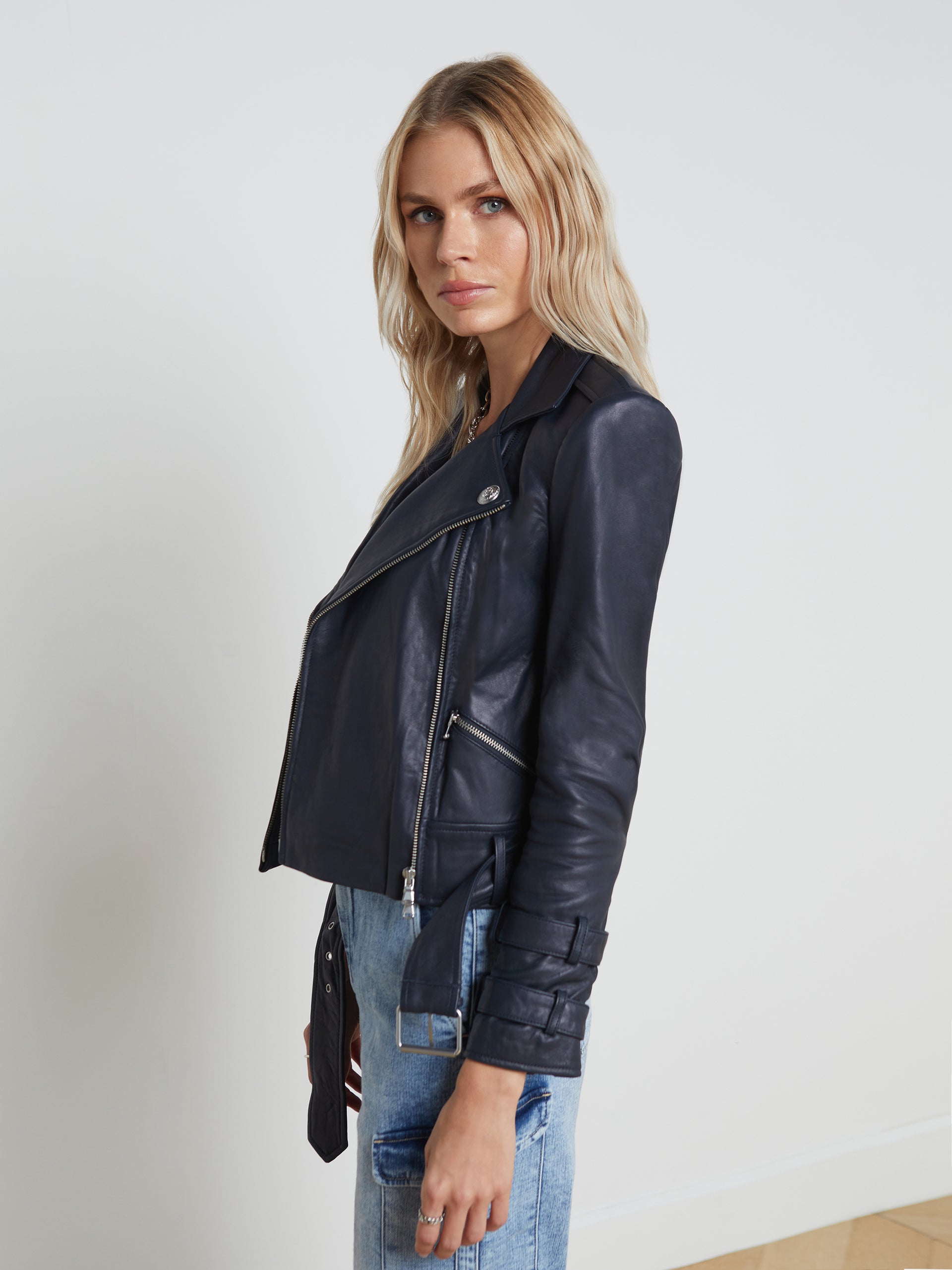 Billie Belted Leather Jacket jacket L'AGENCE   