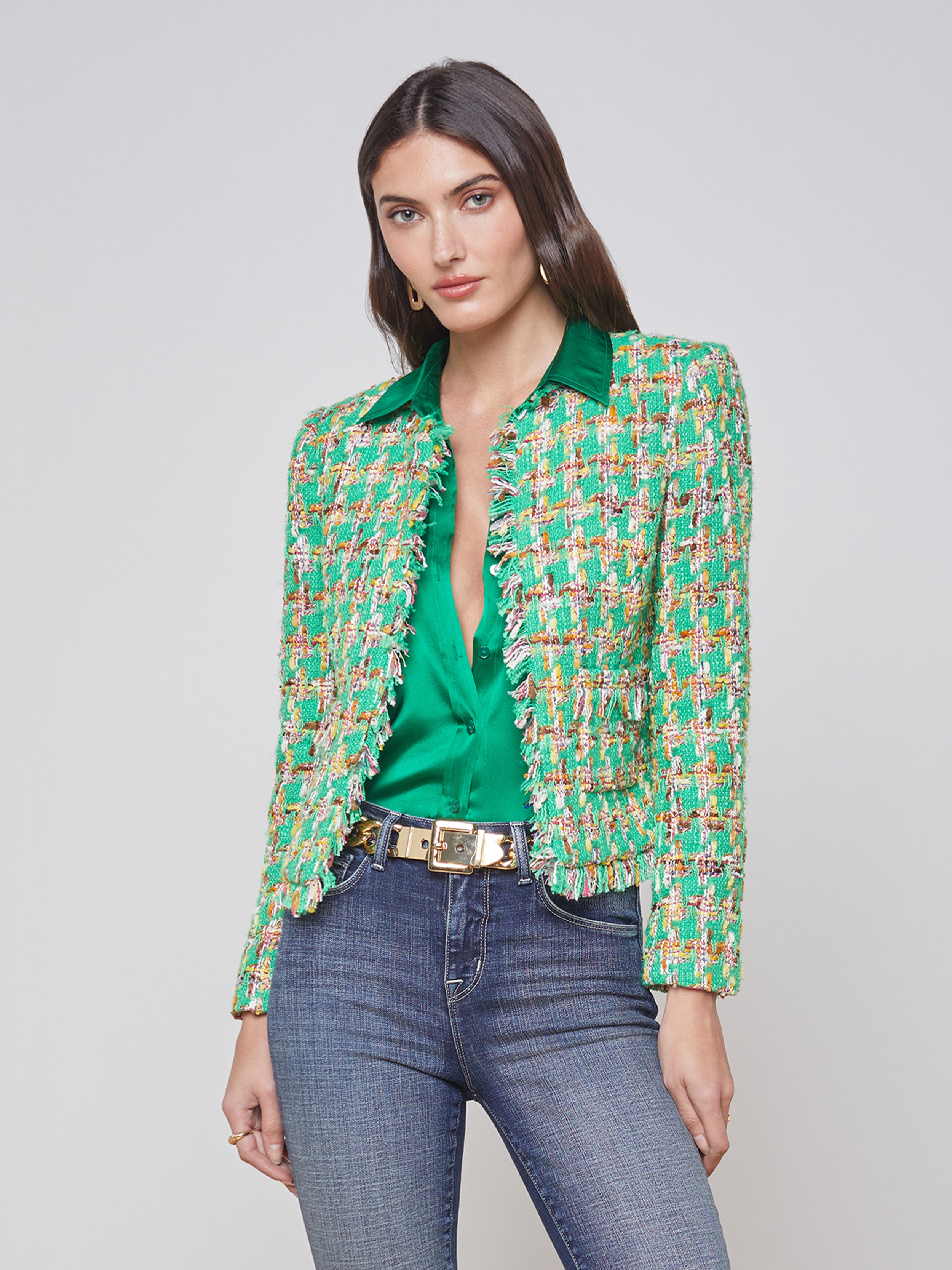 L'agence Women's Angelina Tweed Jacket - Green - Size 2 - Green Multi