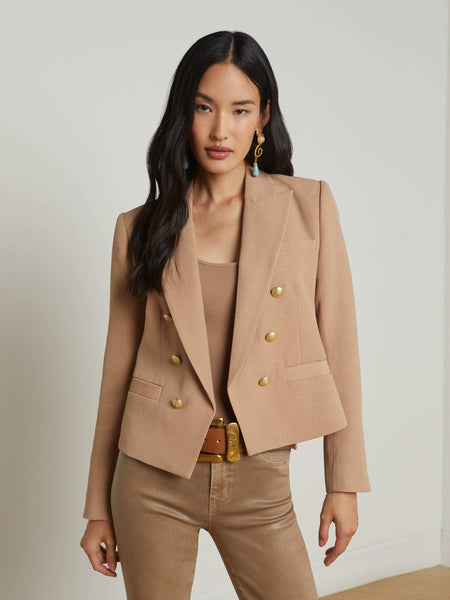 L'AGENCE - Brooke Open-Front Blazer in Cappuccino/Sketch Chain