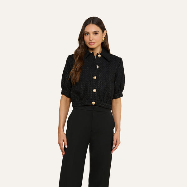 Cove Cropped Tweed Jacket in Black | L'AGENCE