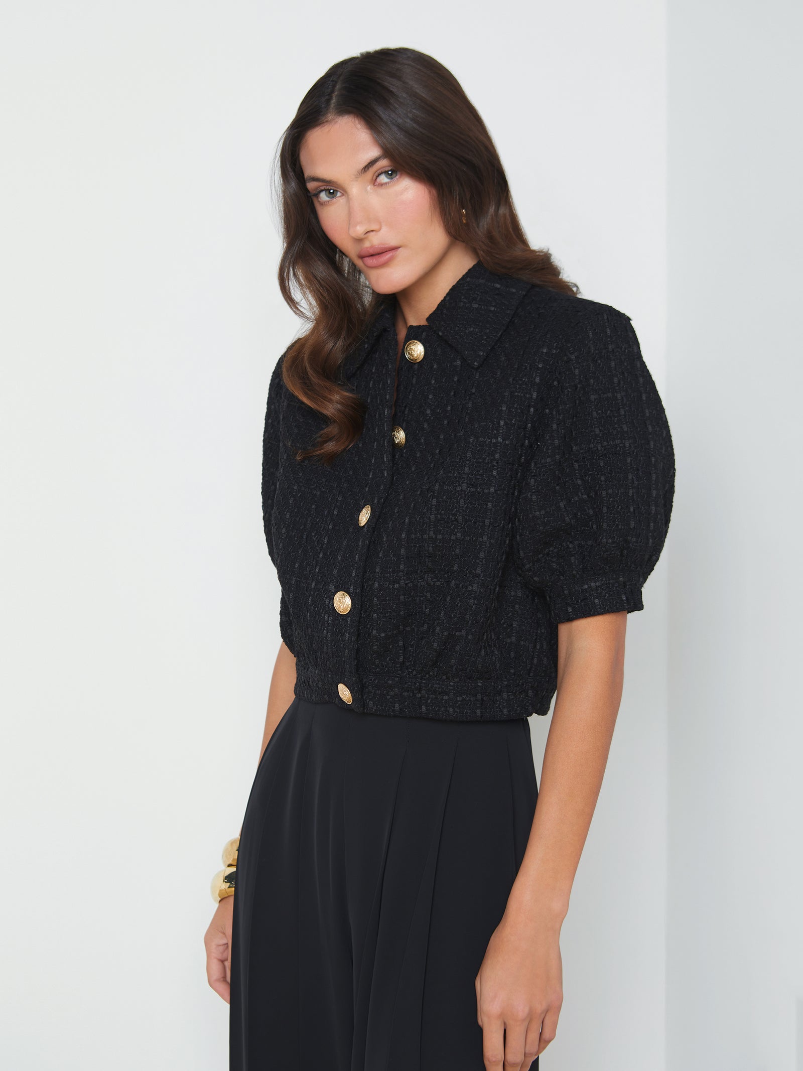 L'AGENCE - Cove Cropped Tweed Jacket in Black