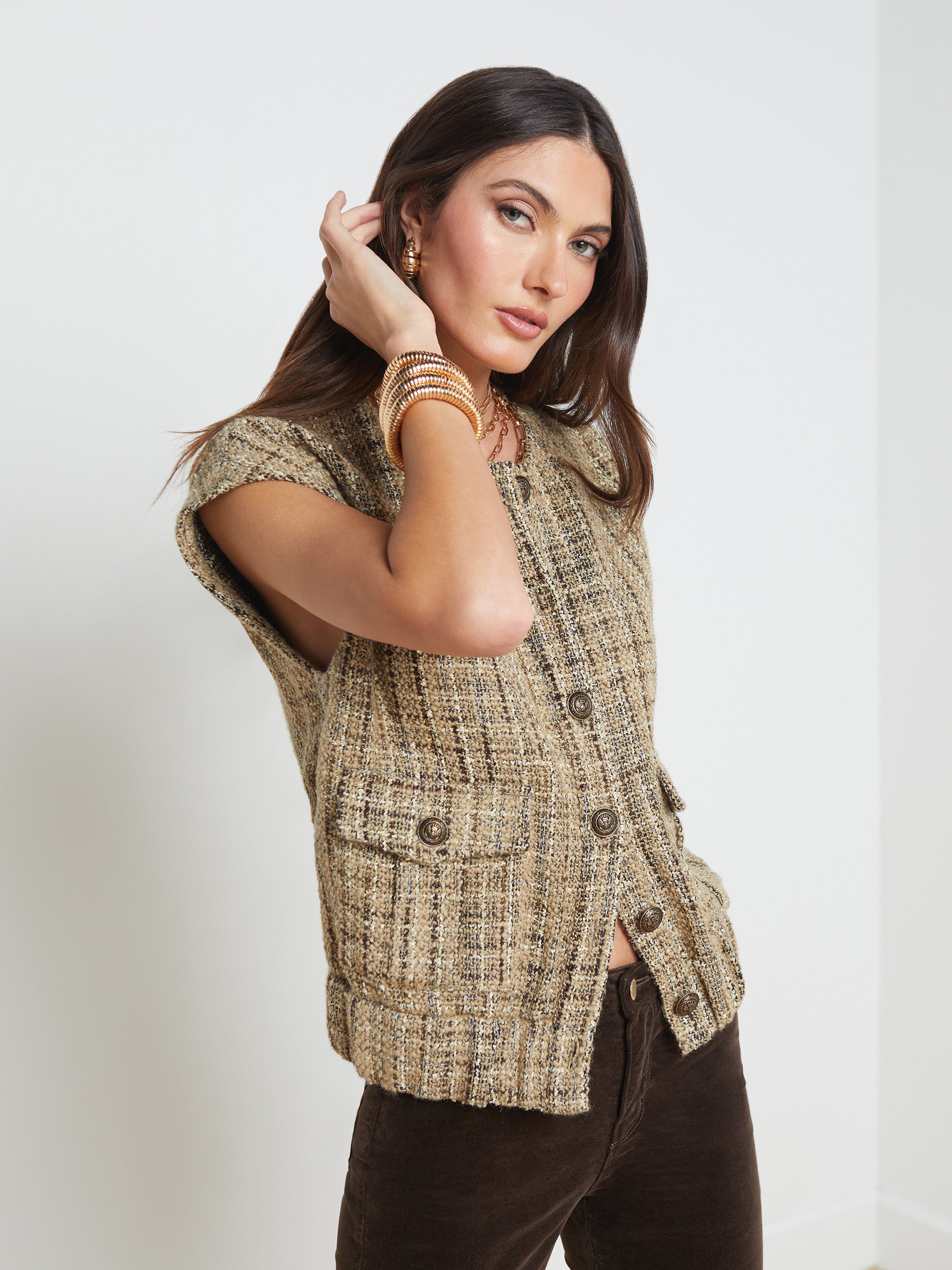 L'AGENCE Uma Vest in Camel Tweed