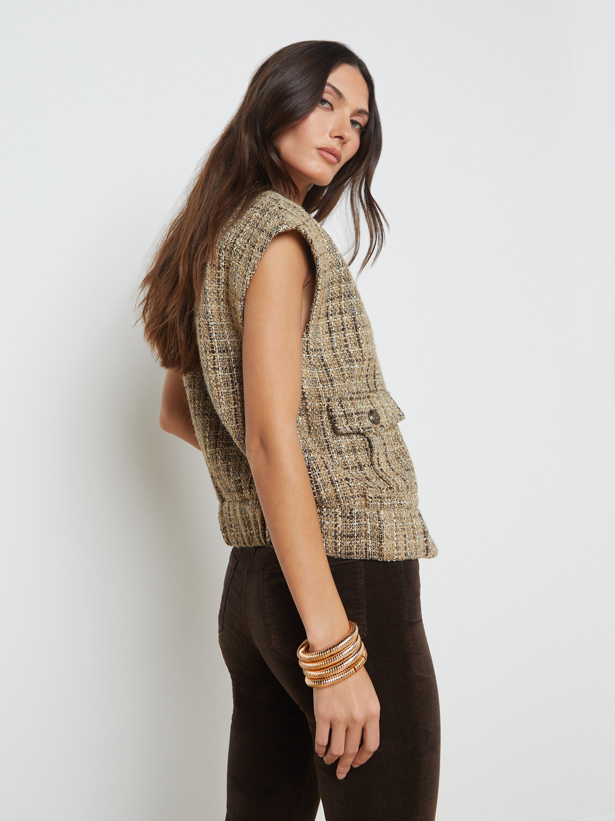 L'AGENCE Uma Vest in Camel Tweed