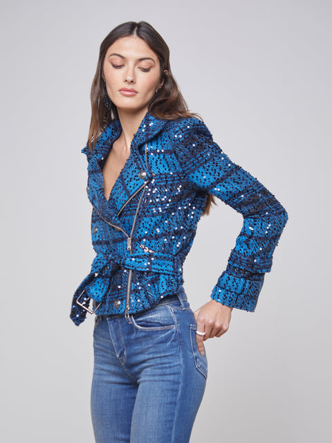 L'agence Women's Billie Belted Jacket - Multi - Size S - Cobalt Multi