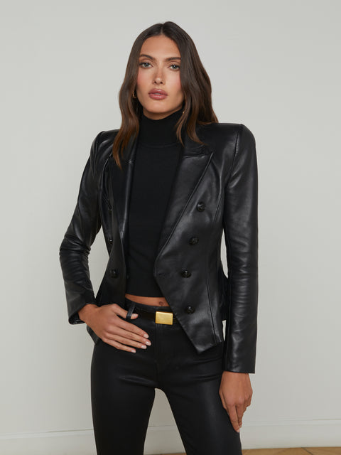 Bethany Leather Tapered Blazer blazer L'AGENCE