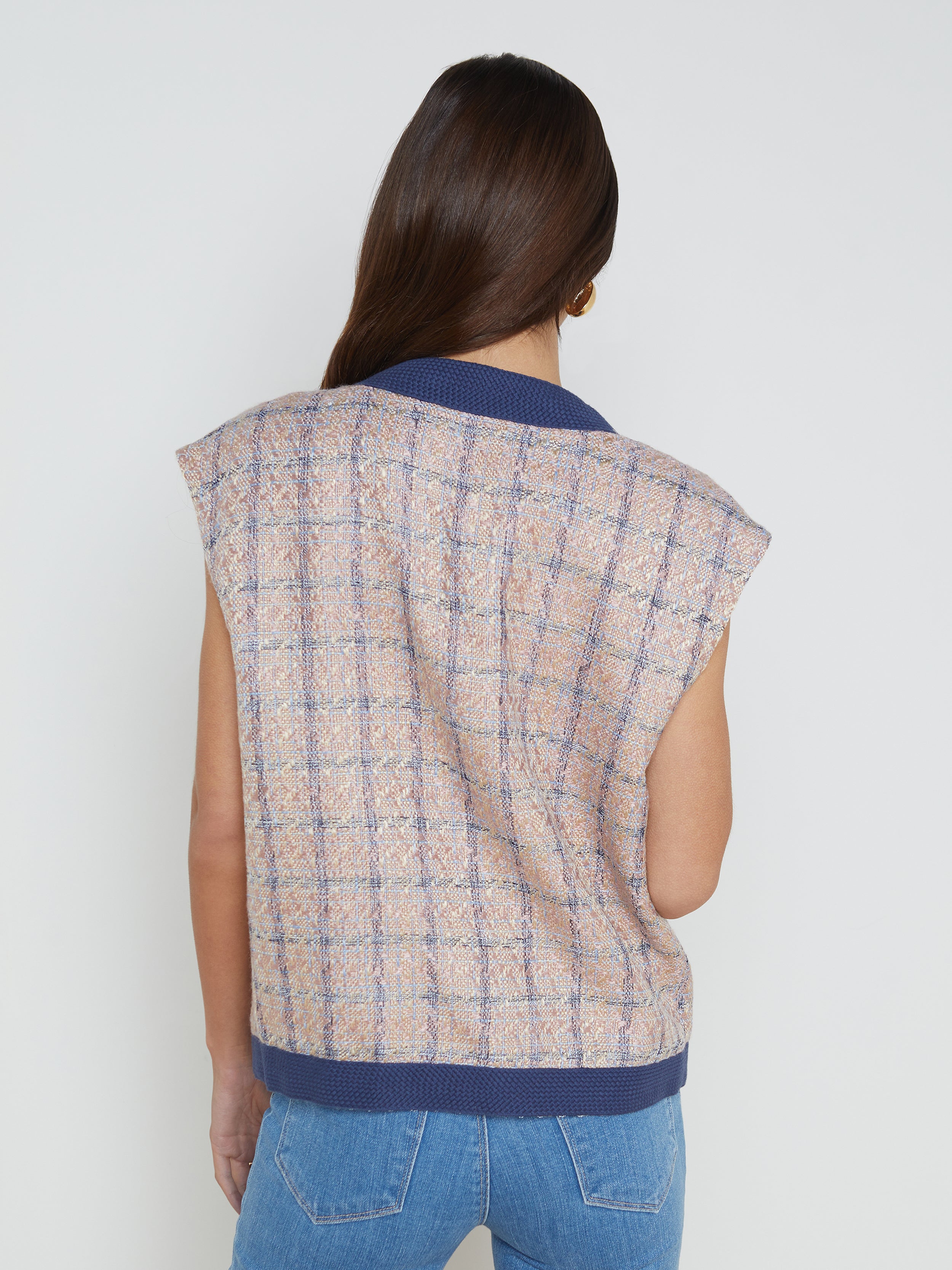 L'AGENCE - Lauren Tweed Oversized Vest in Tan/Dusty Pink/ Blue