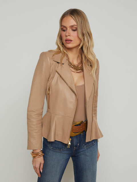 Lyric Leather Peplum Jacket jacket L'AGENCE