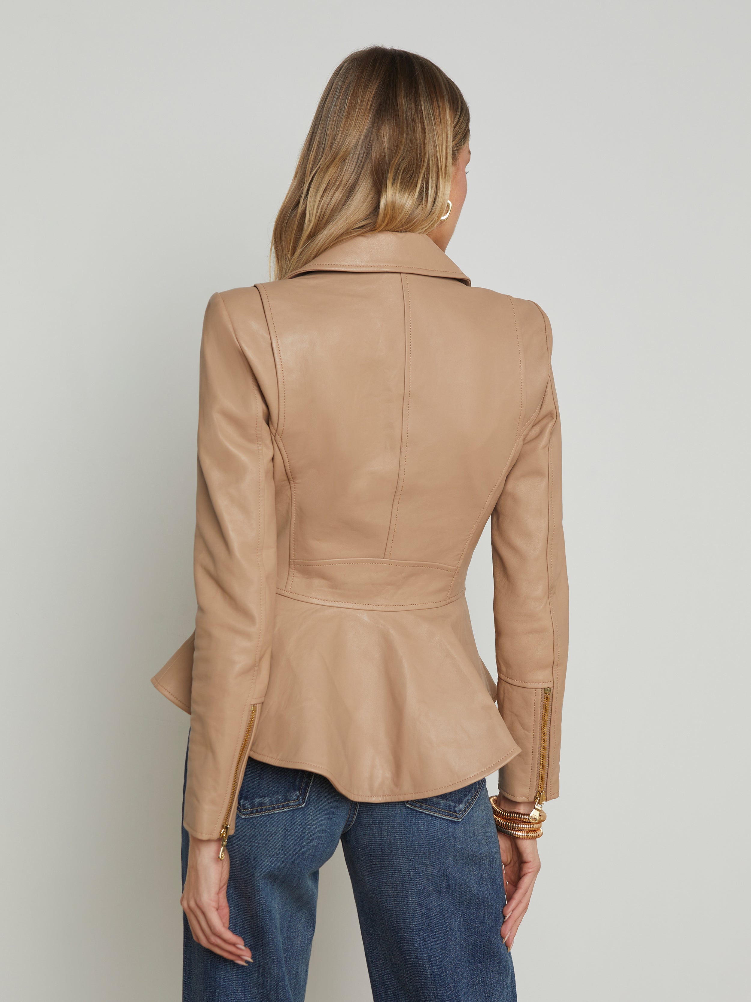 Lyric Leather Peplum Jacket jacket L'AGENCE