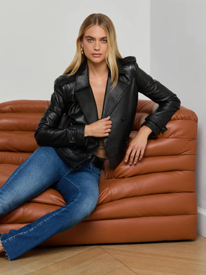 Xoey Cropped Leather Trench Coat