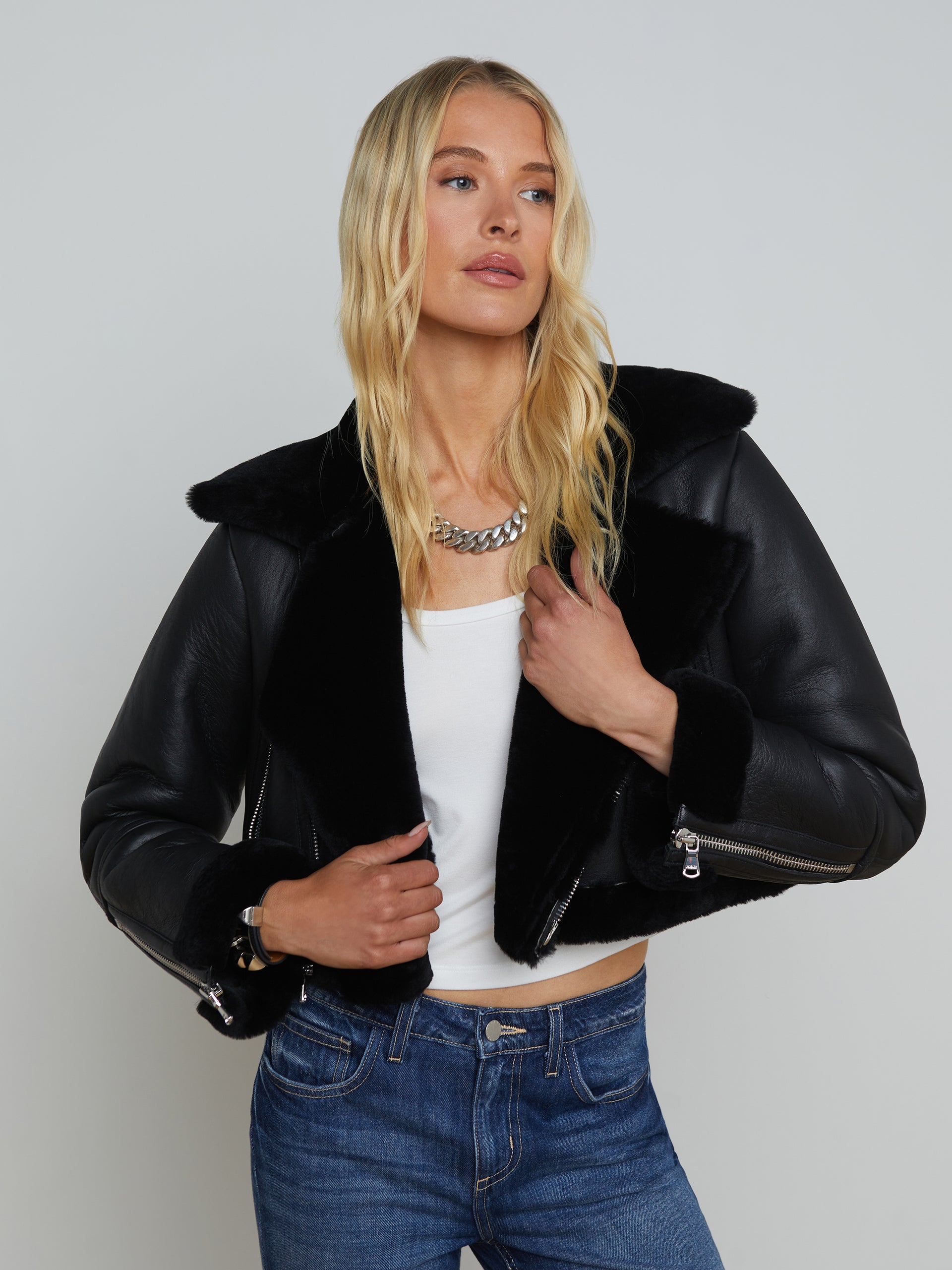 Pike Shearling Leather Jacket jacket L'AGENCE Sale