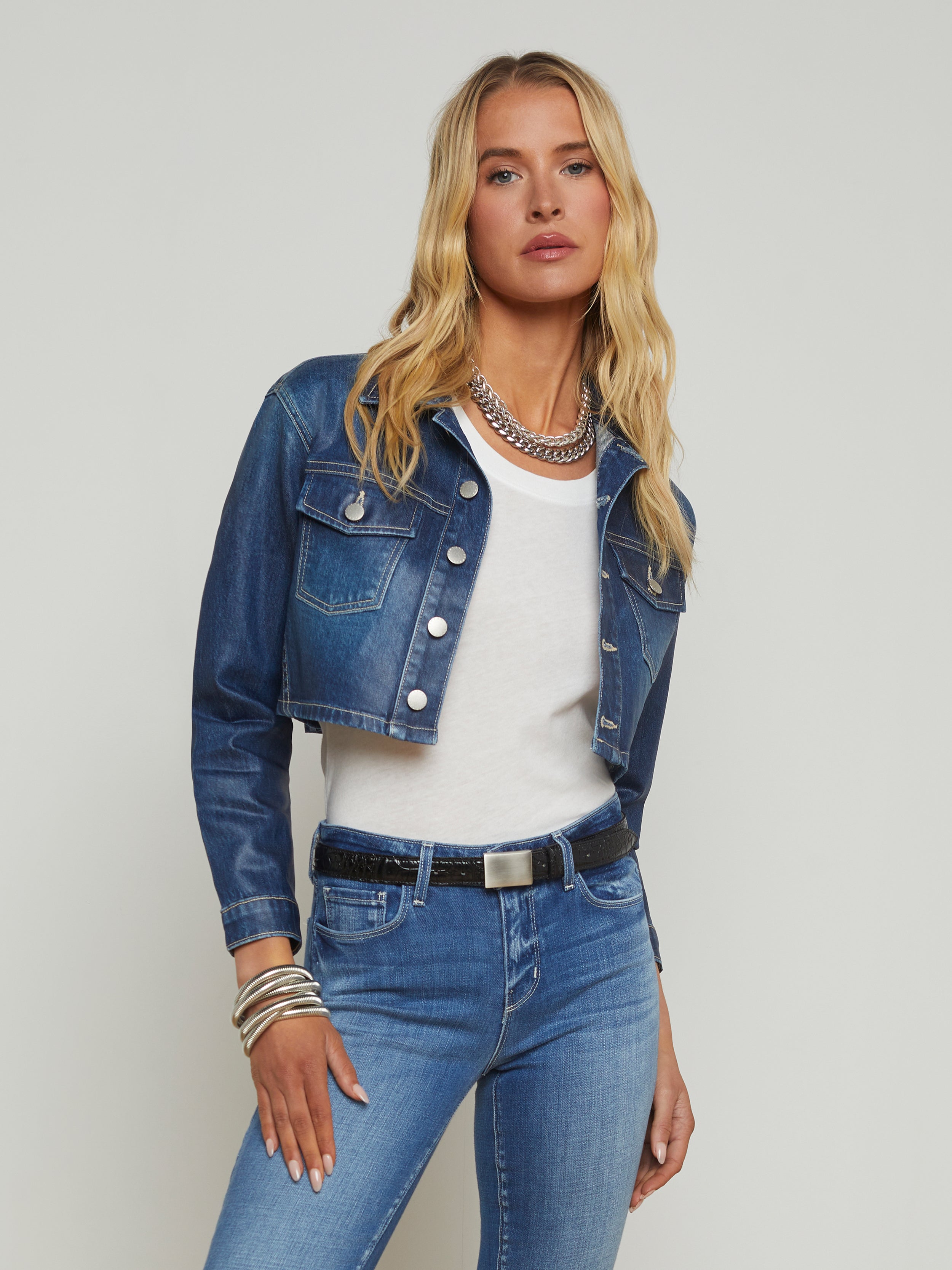 Genevie Coated Denim Jacket jacket L'AGENCE