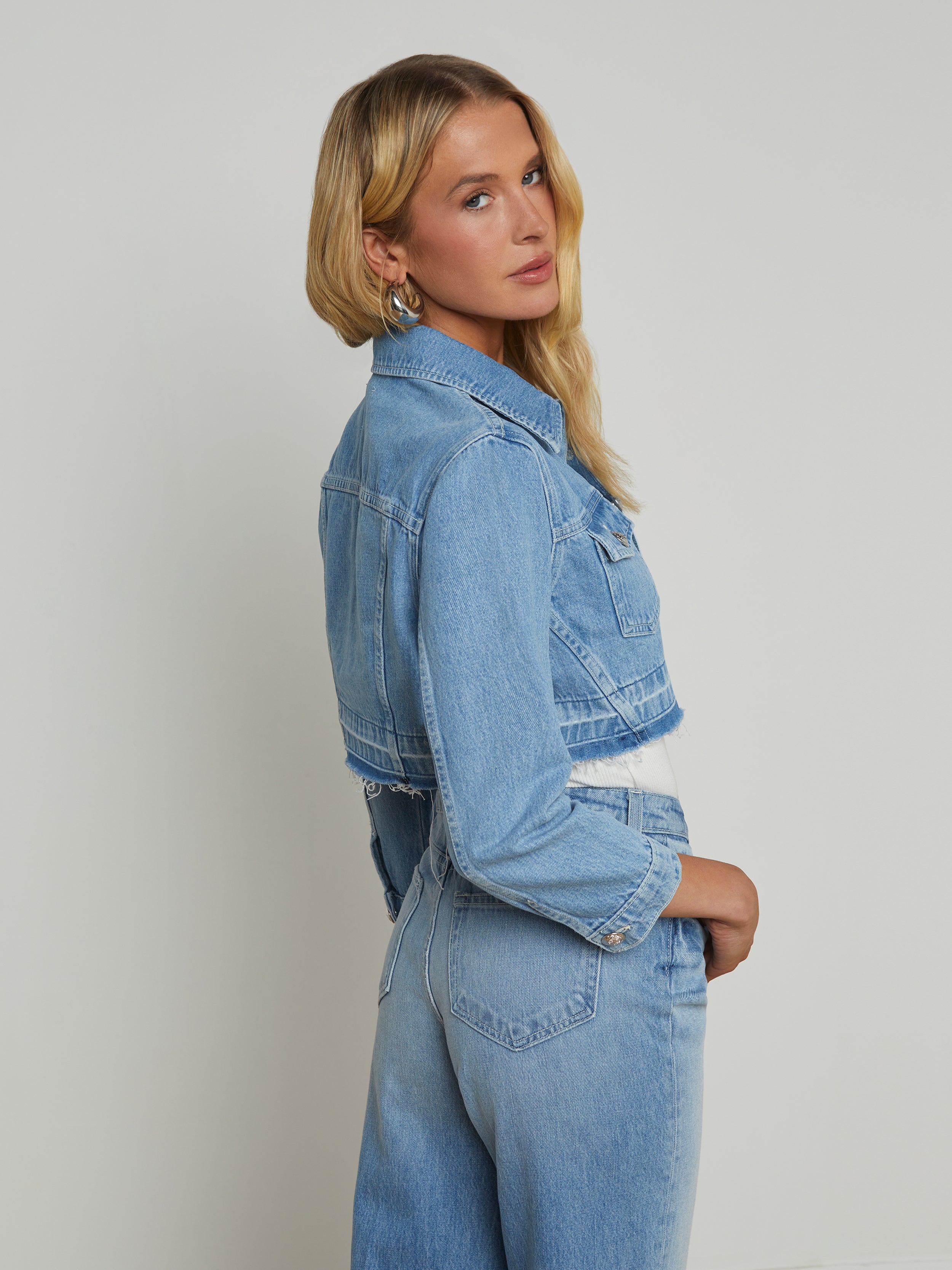 Genevie Cropped Denim Jacket jacket L'AGENCE