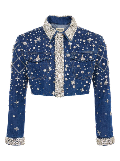 Genevie Embellished Denim Jacket jacket L'AGENCE   