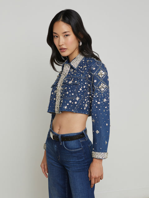 Genevie Embellished Denim Jacket jacket L'AGENCE   